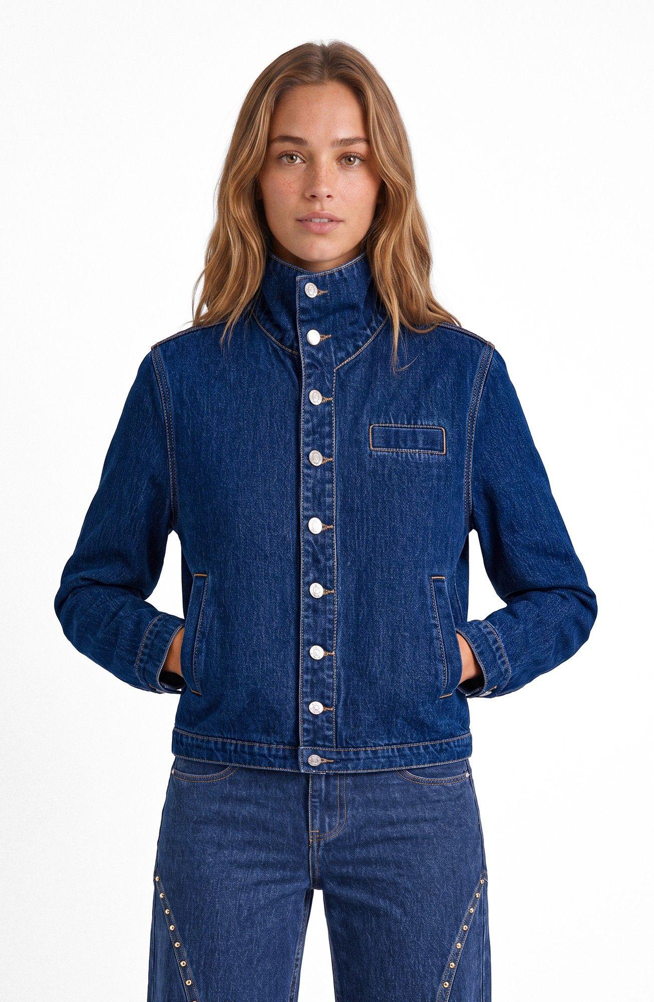 Chaqueta Denim Cuello Funnel Azul Mujer Raindoor-0
