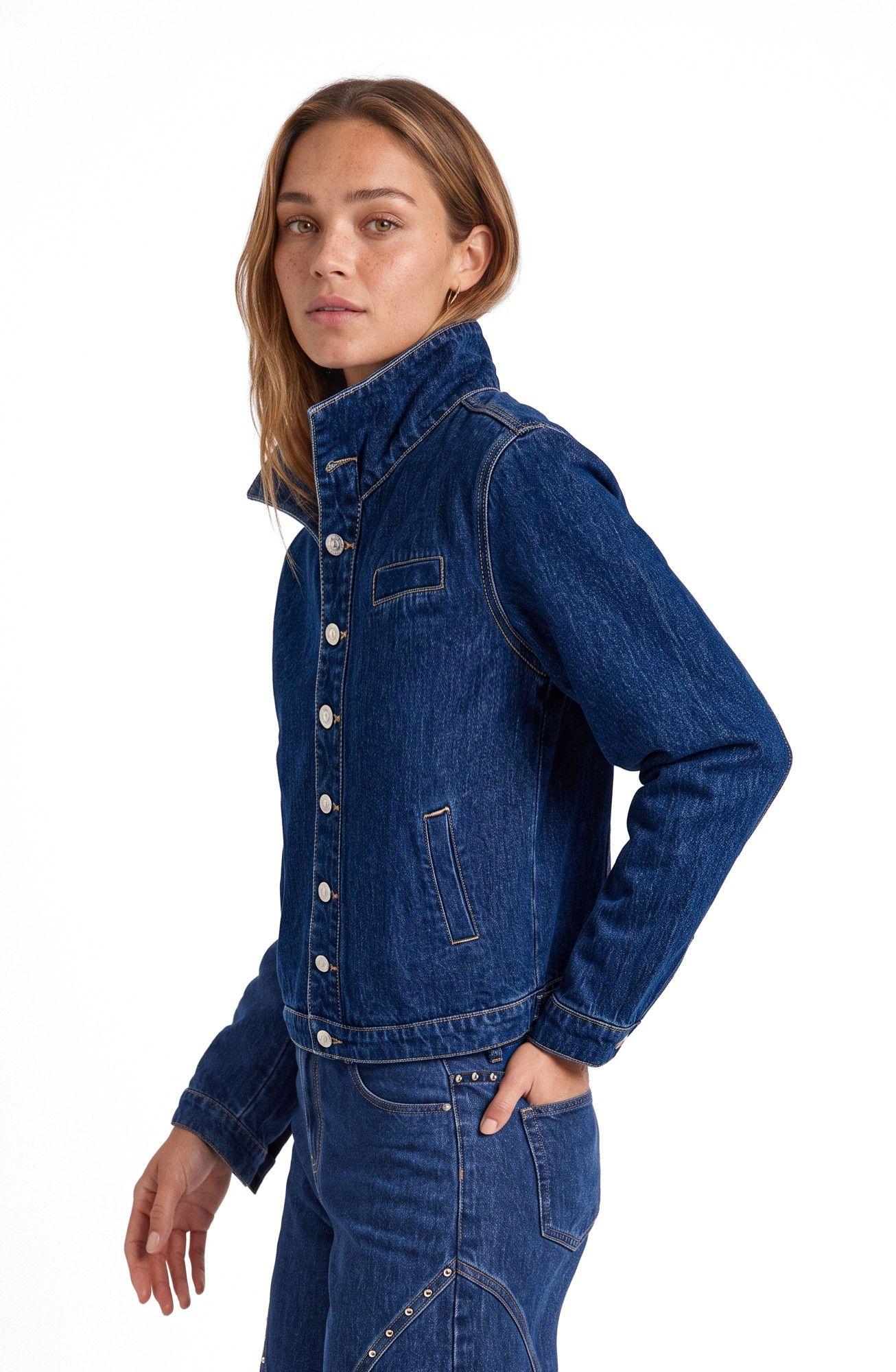 Chaqueta Denim Cuello Funnel Azul Mujer Raindoor-3
