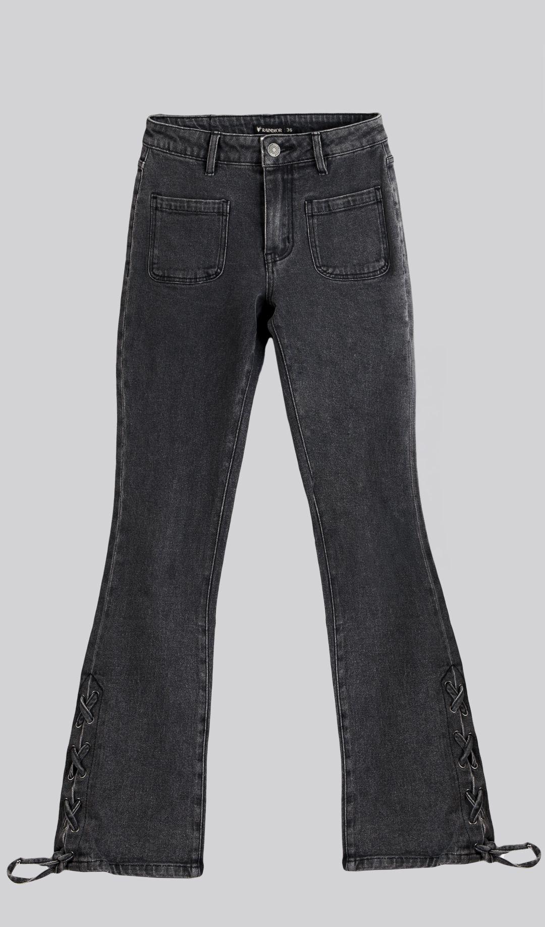 Pantalón Flare Cintas Negro Mujer Raindoor-3