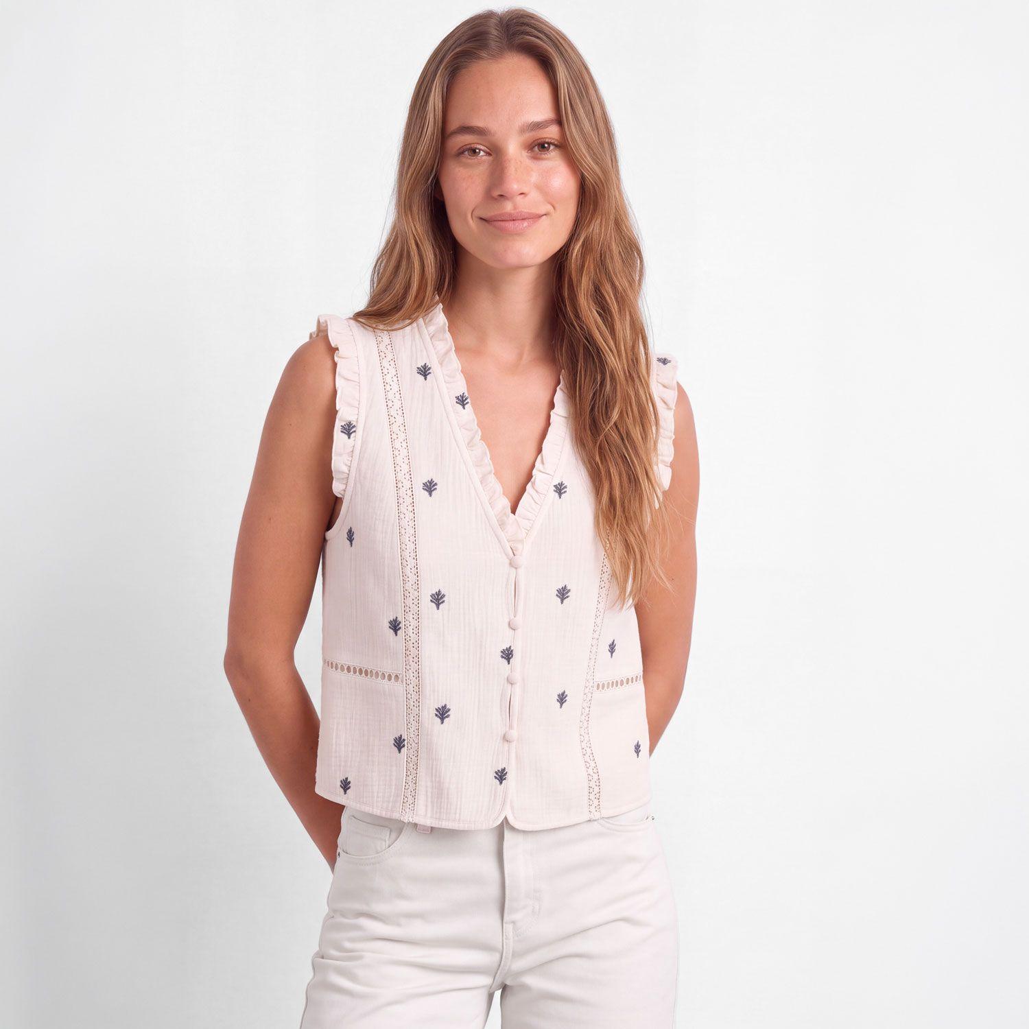 Blusa Sin Manga Bordada Blanca Mujer Raindoor-1