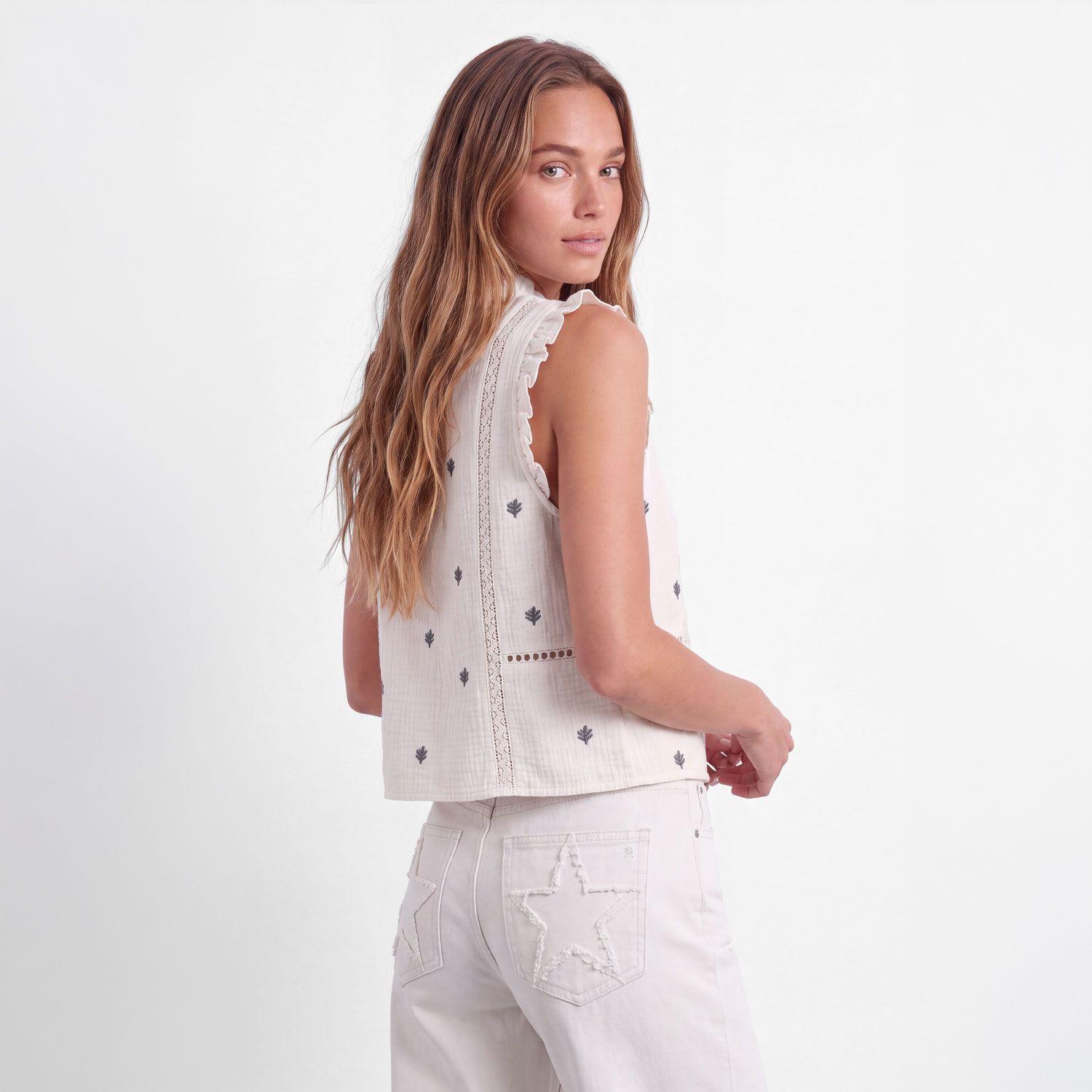 Blusa Sin Manga Bordada Blanca Mujer Raindoor-4