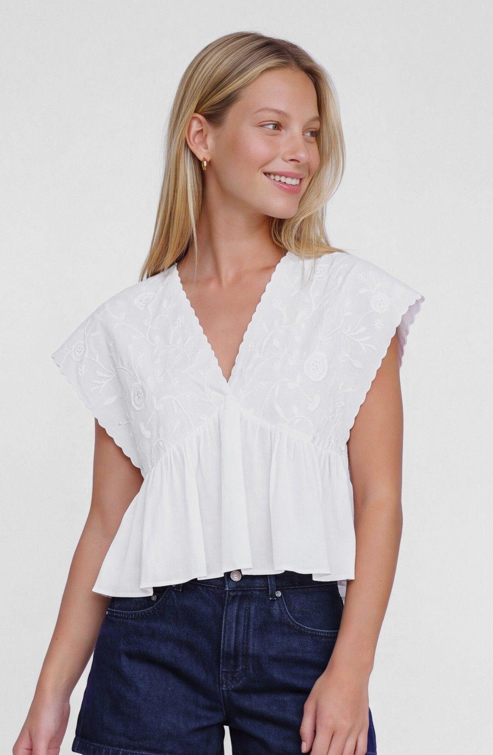 Top Cuadrado Bordado Blanco Mujer Raindoor-1