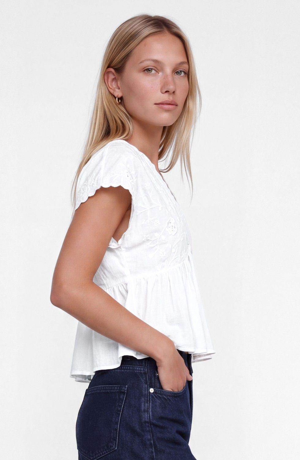 Top Cuadrado Bordado Blanco Mujer Raindoor-3