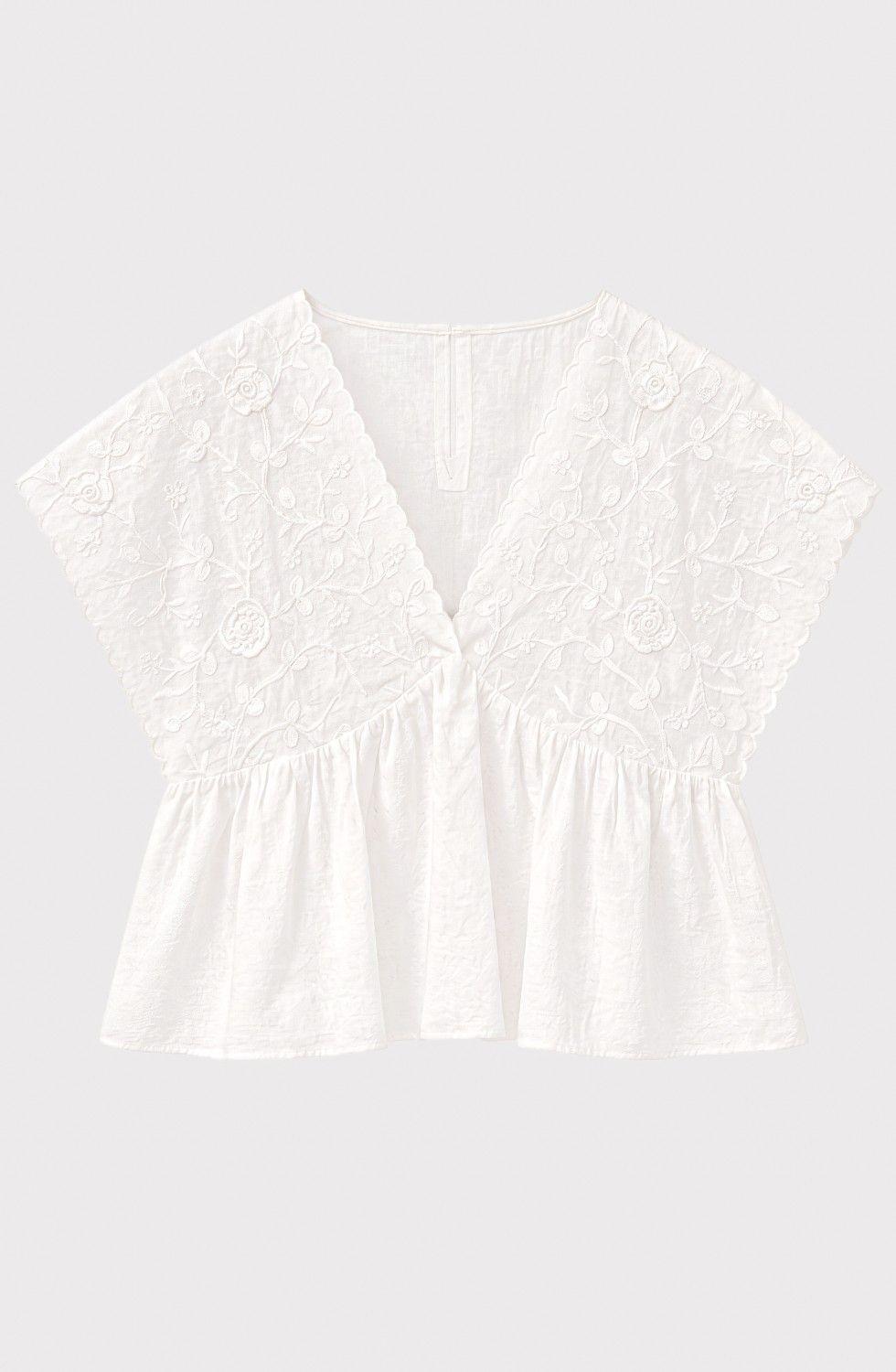 Top Cuadrado Bordado Blanco Mujer Raindoor-5