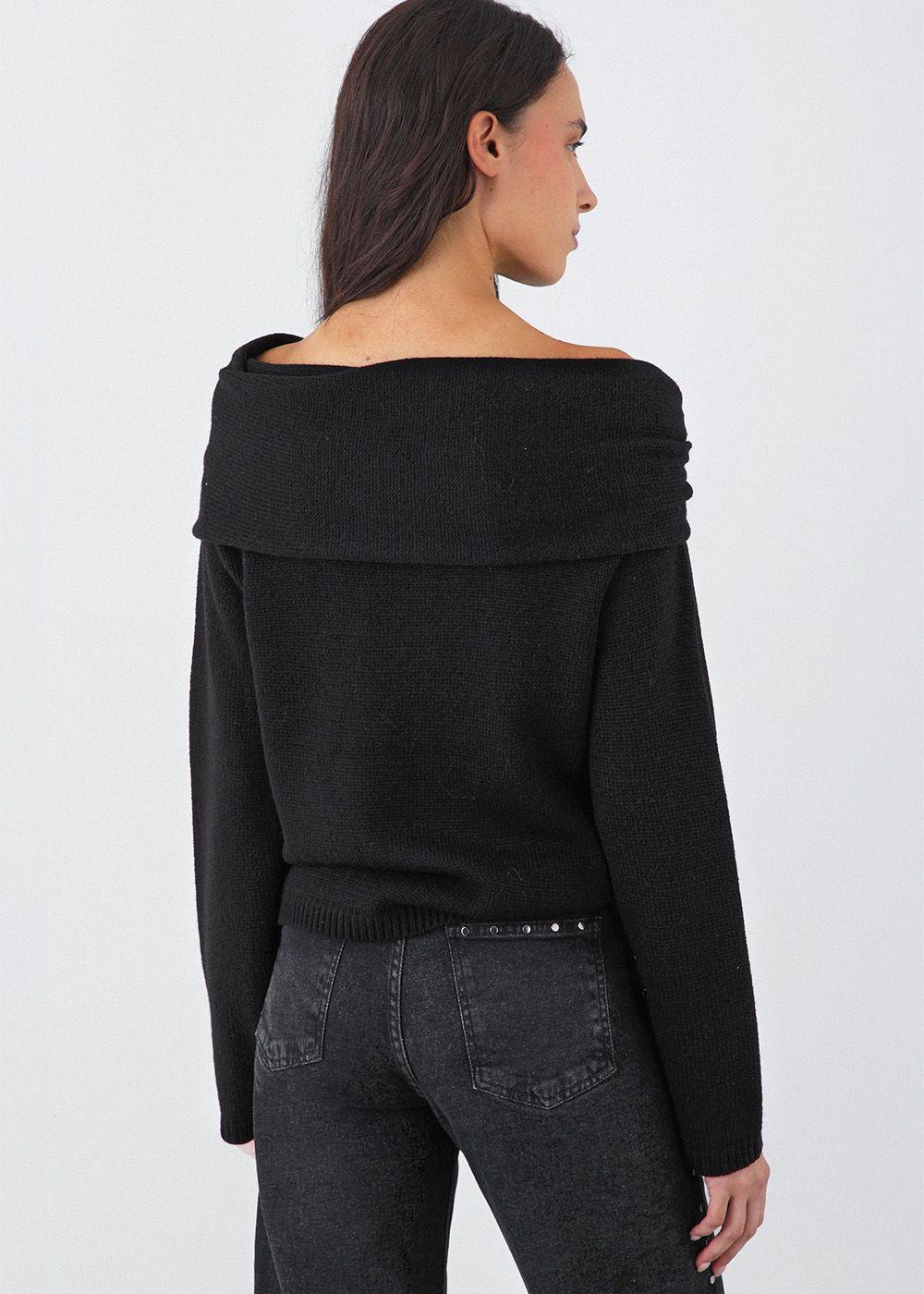 Sweater Hombro Drapeado Negro Mujer Raindoor-4