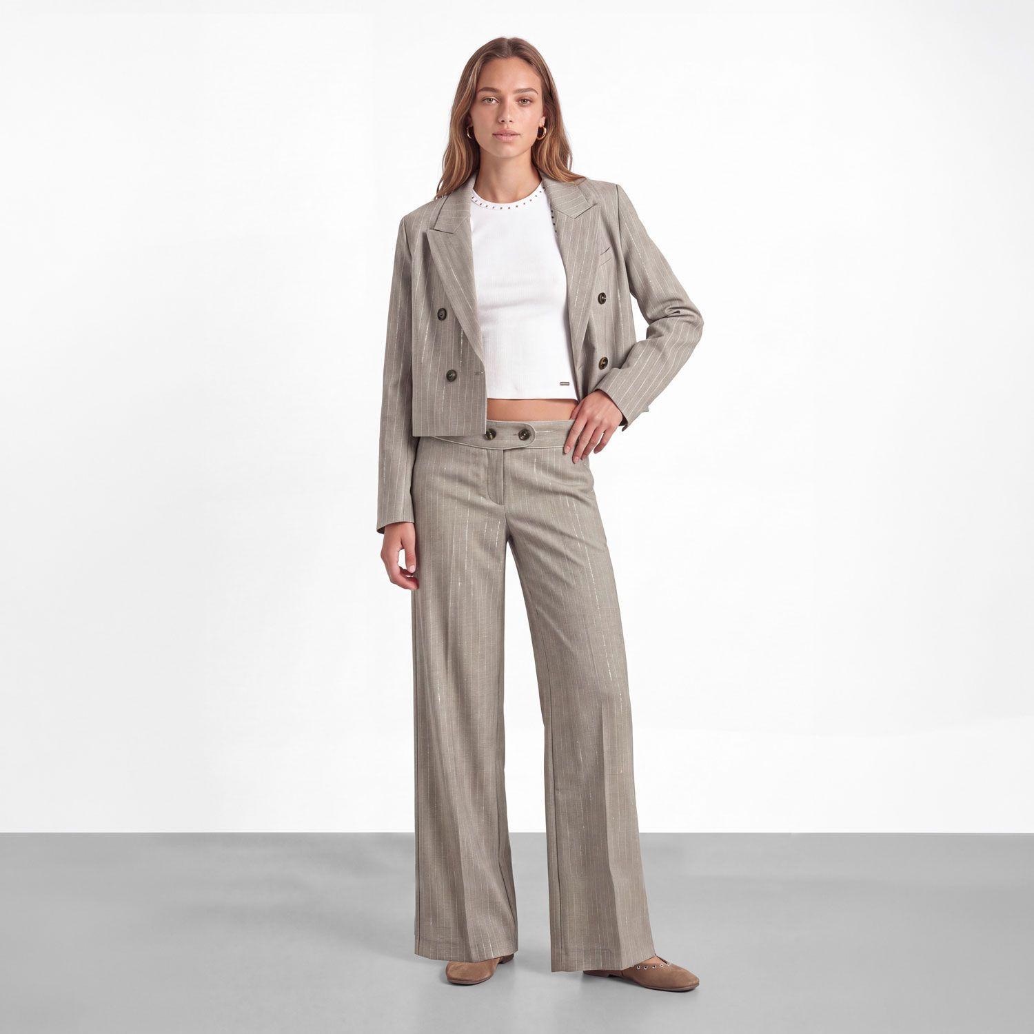 Blazer Rayas Corto Lurex Beige Mujer Raindoor-0