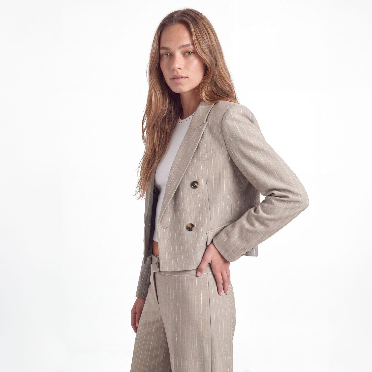 Blazer Rayas Corto Lurex Beige Mujer Raindoor-1