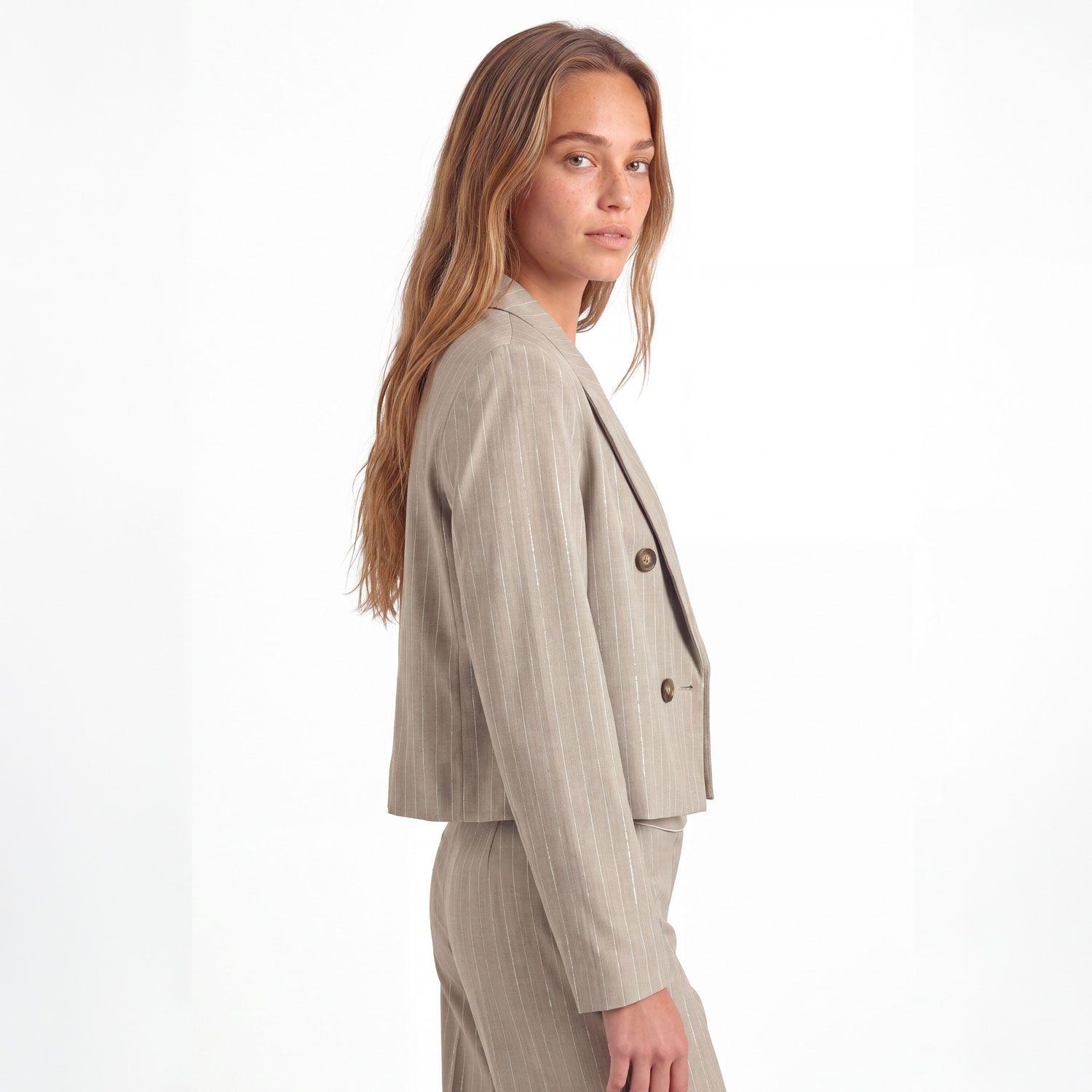 Blazer Rayas Corto Lurex Beige Mujer Raindoor-3