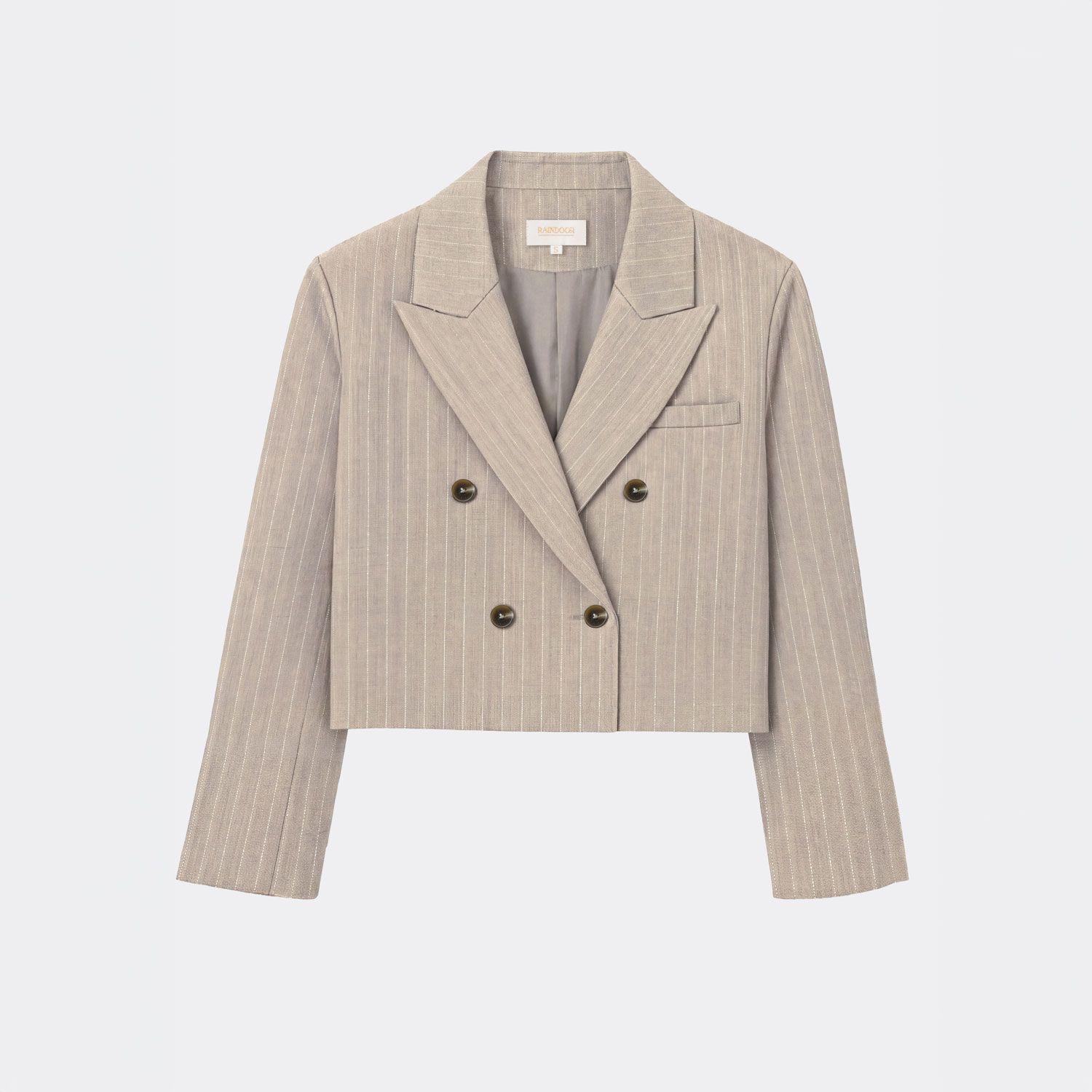 Blazer Rayas Corto Lurex Beige Mujer Raindoor-5