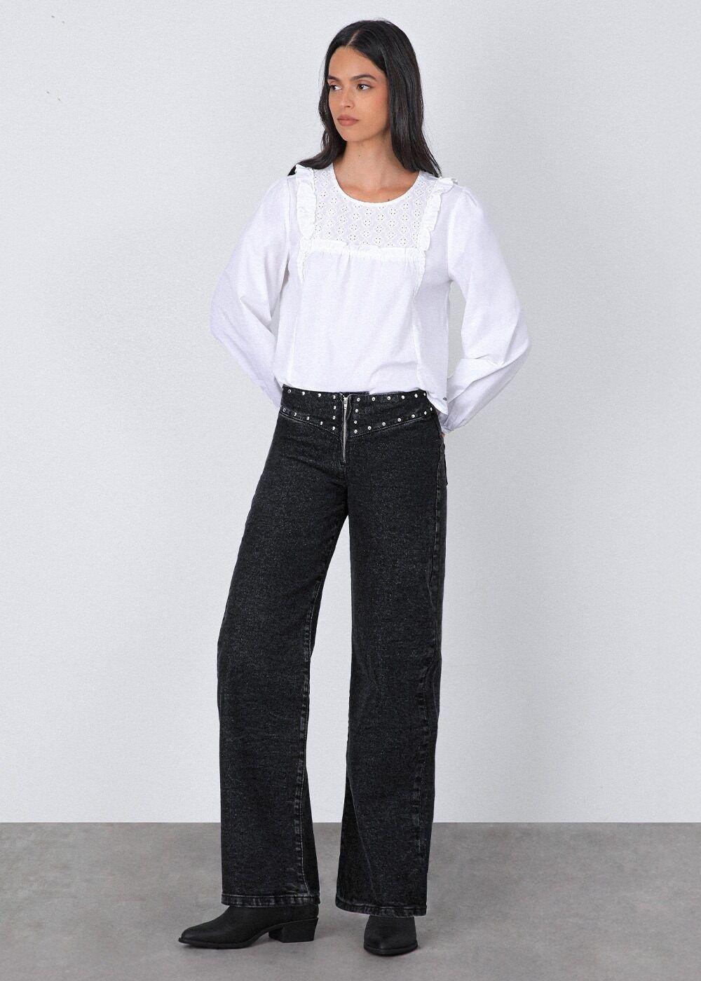 Pantalón tachas zipper negro Mujer Raindoor-1