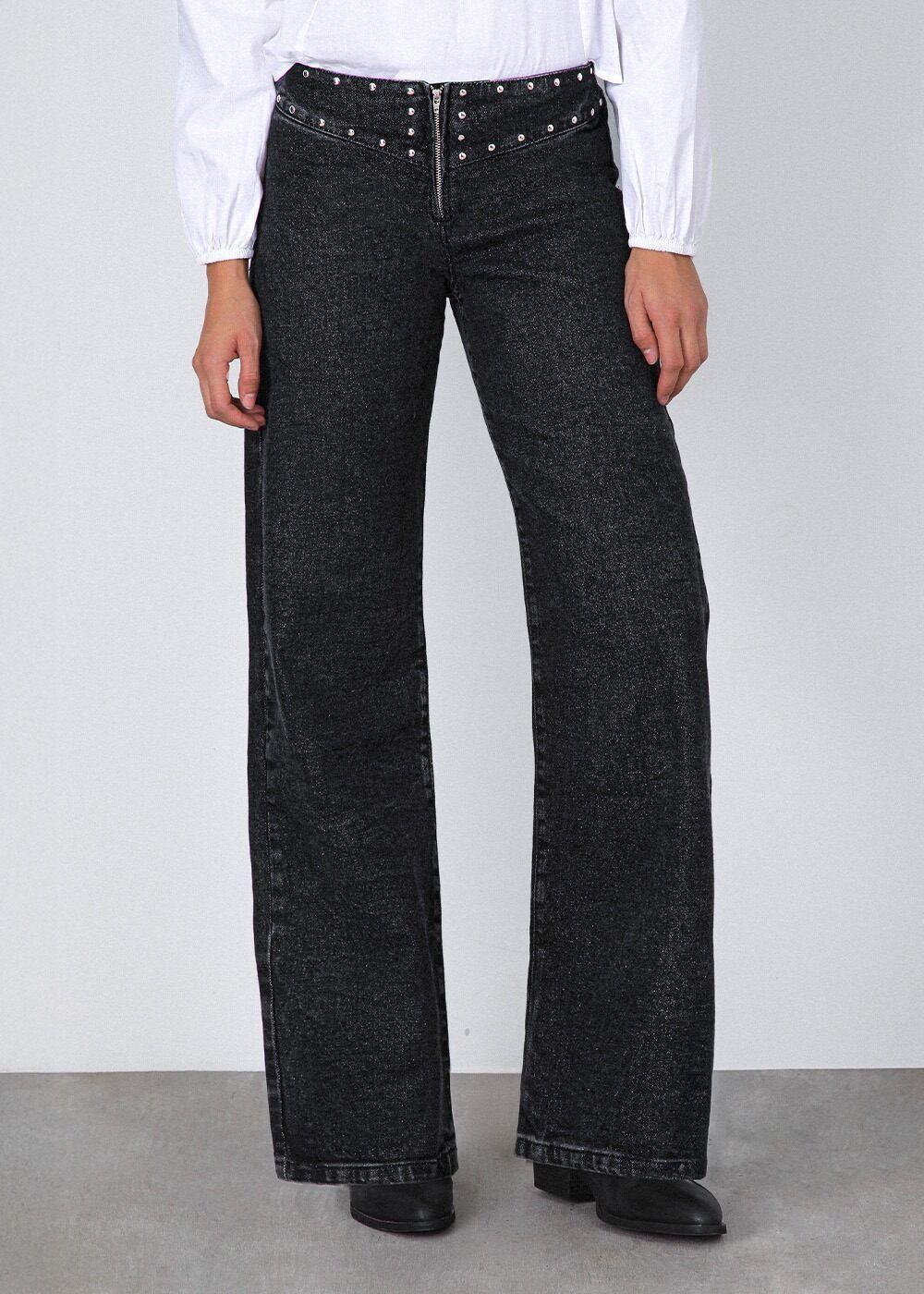 Pantalón tachas zipper negro Mujer Raindoor-5