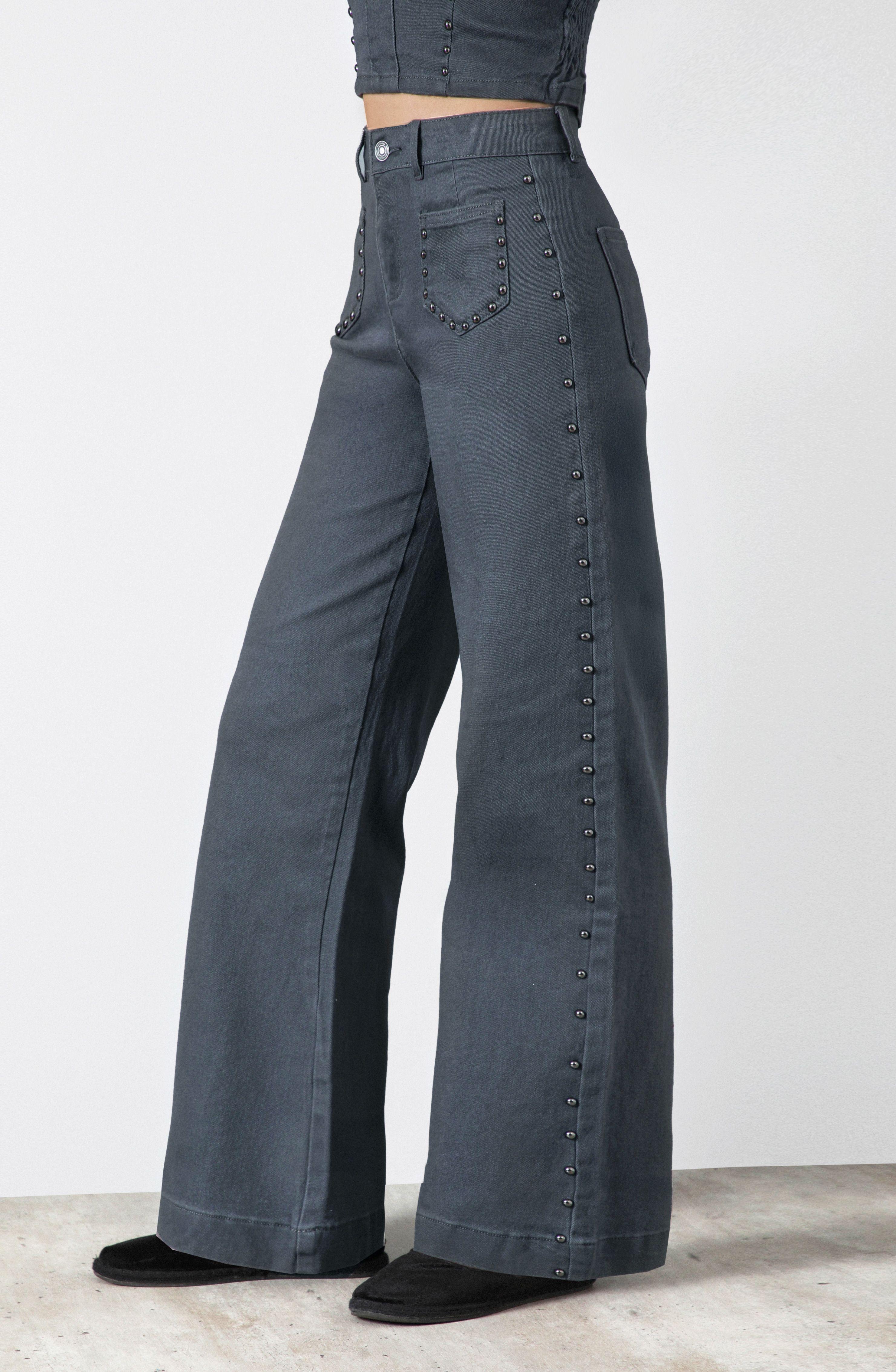 Pantalón Tachas Bolsillos Gris Straight Mujer Raindoor-2
