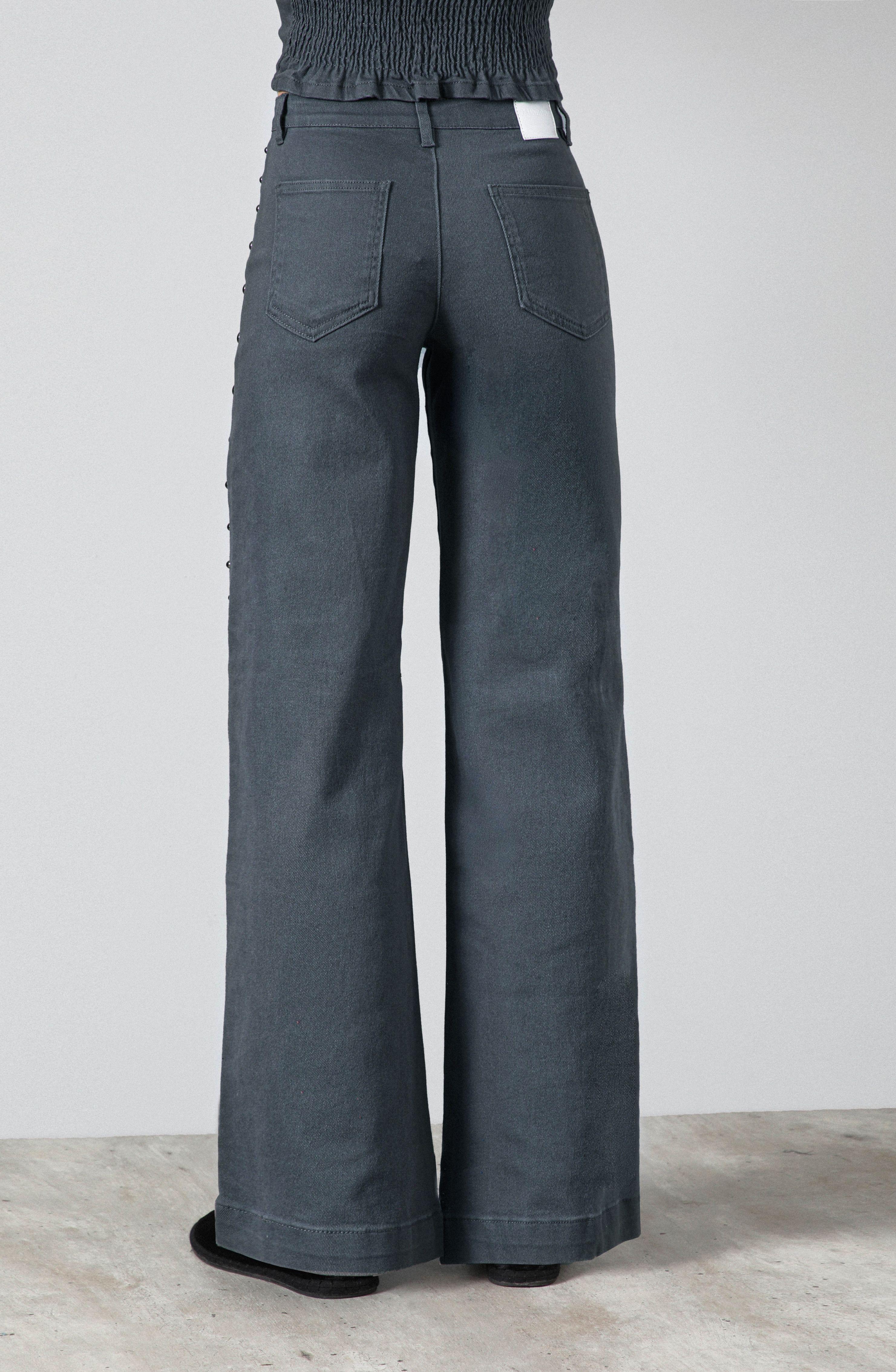 Pantalón Tachas Bolsillos Gris Straight Mujer Raindoor-3