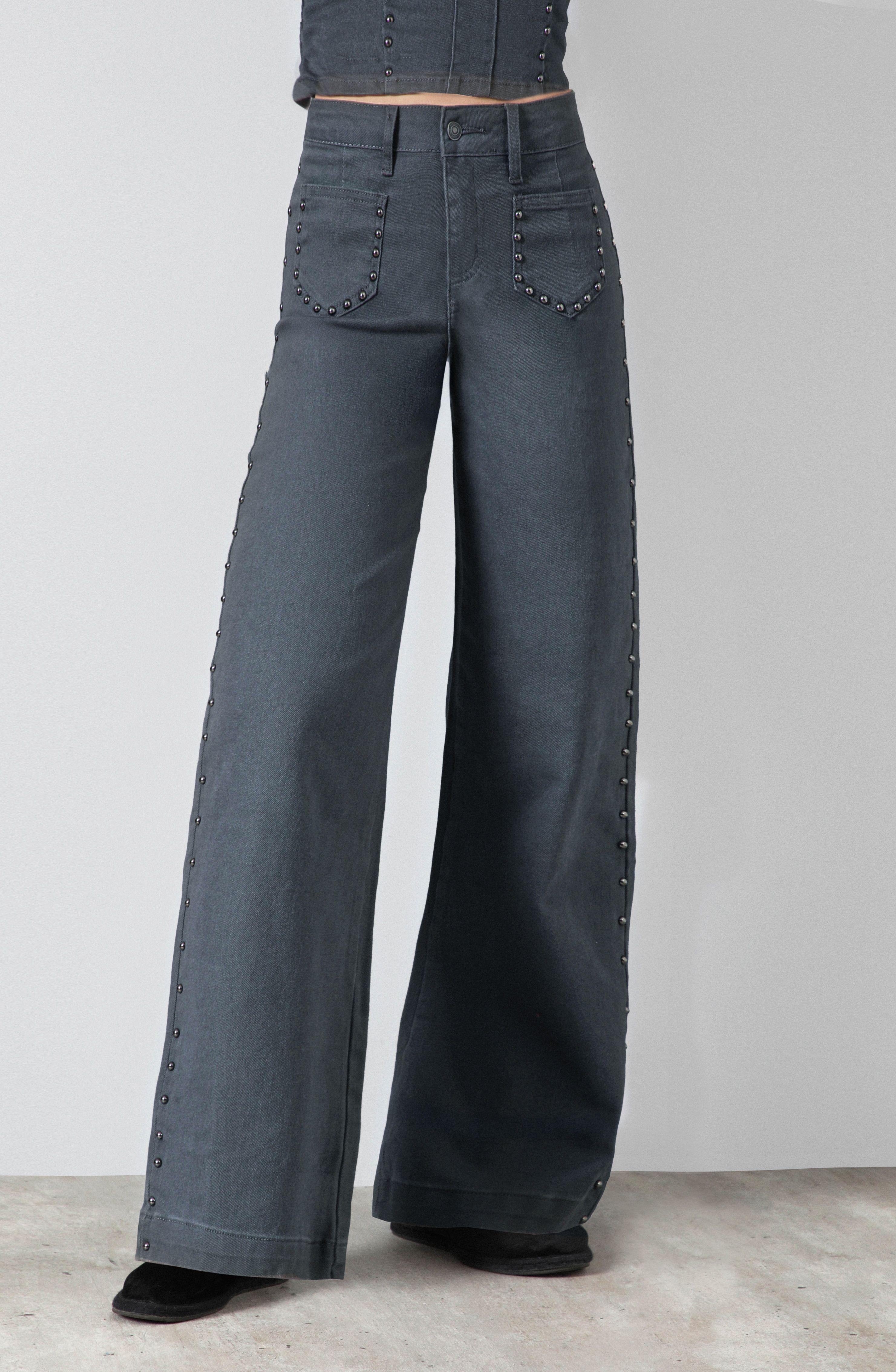 Pantalón Tachas Bolsillos Gris Straight Mujer Raindoor-4
