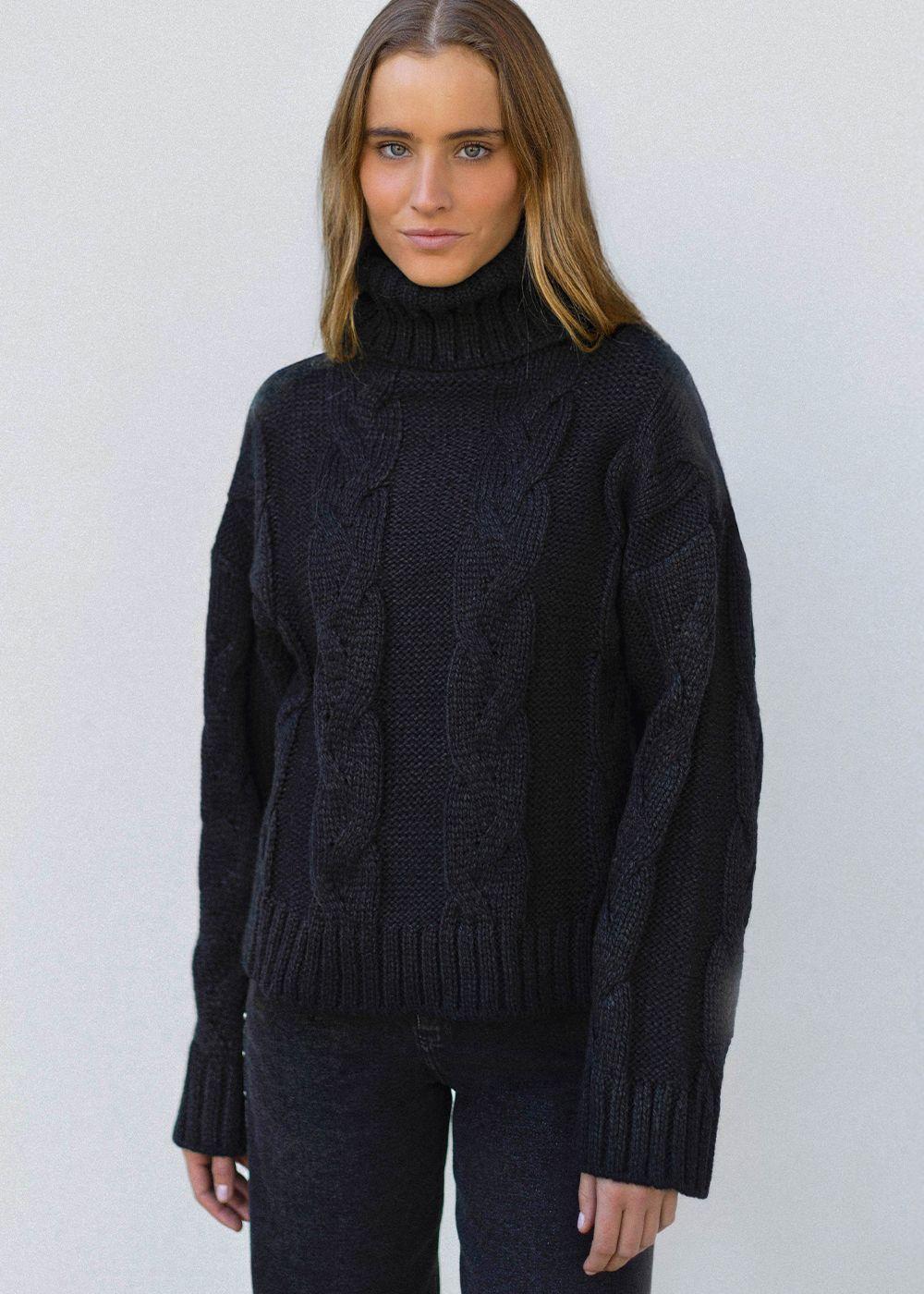 Sweater Trenzado Negro Mujer Raindoor-0