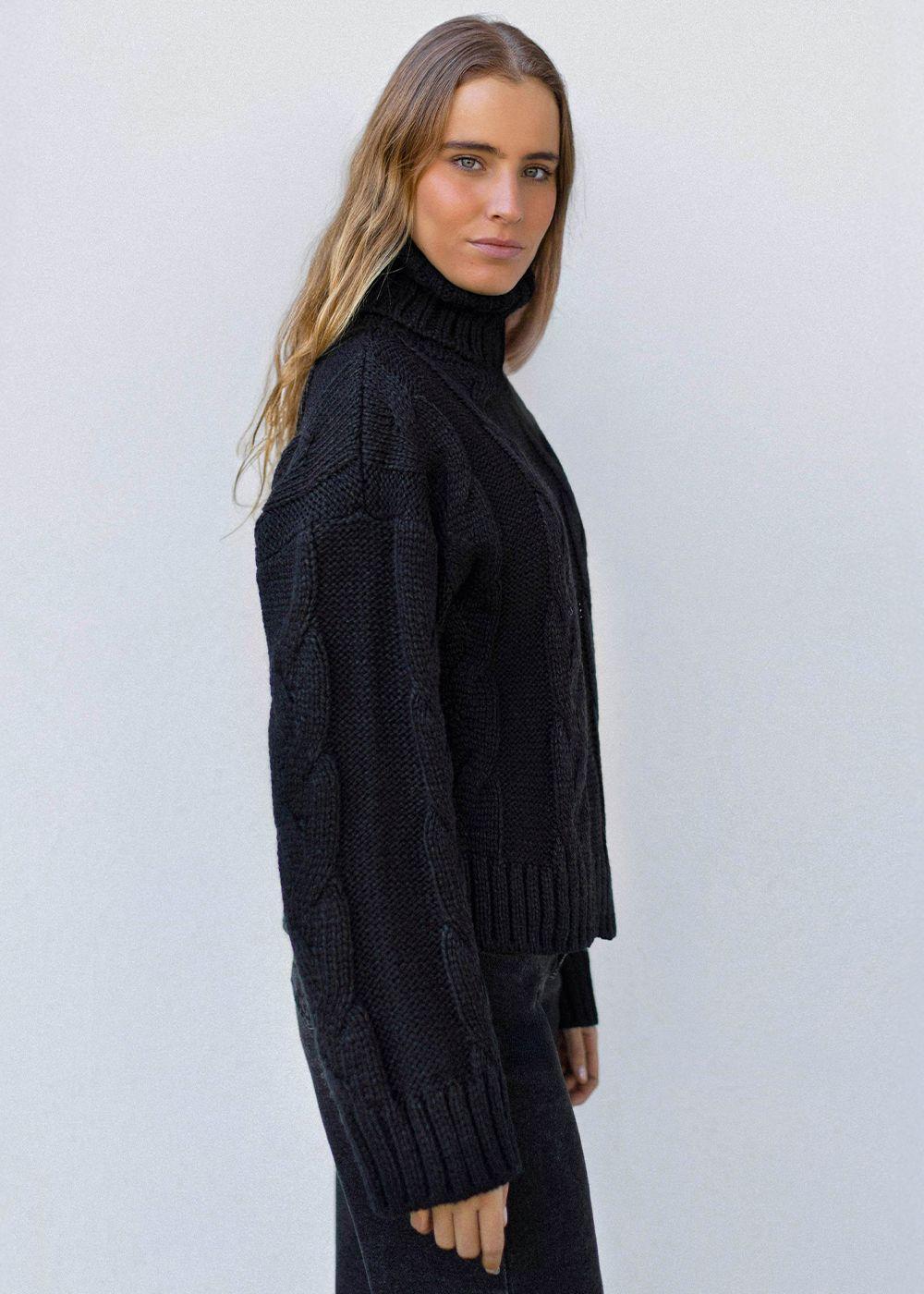 Sweater Trenzado Negro Mujer Raindoor-1