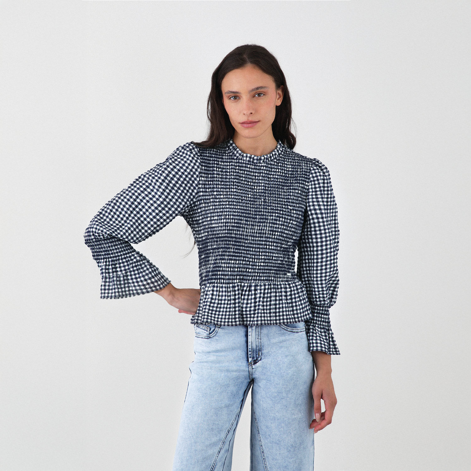Blusa Panal Vichy Azul Mujer Raindoor-1