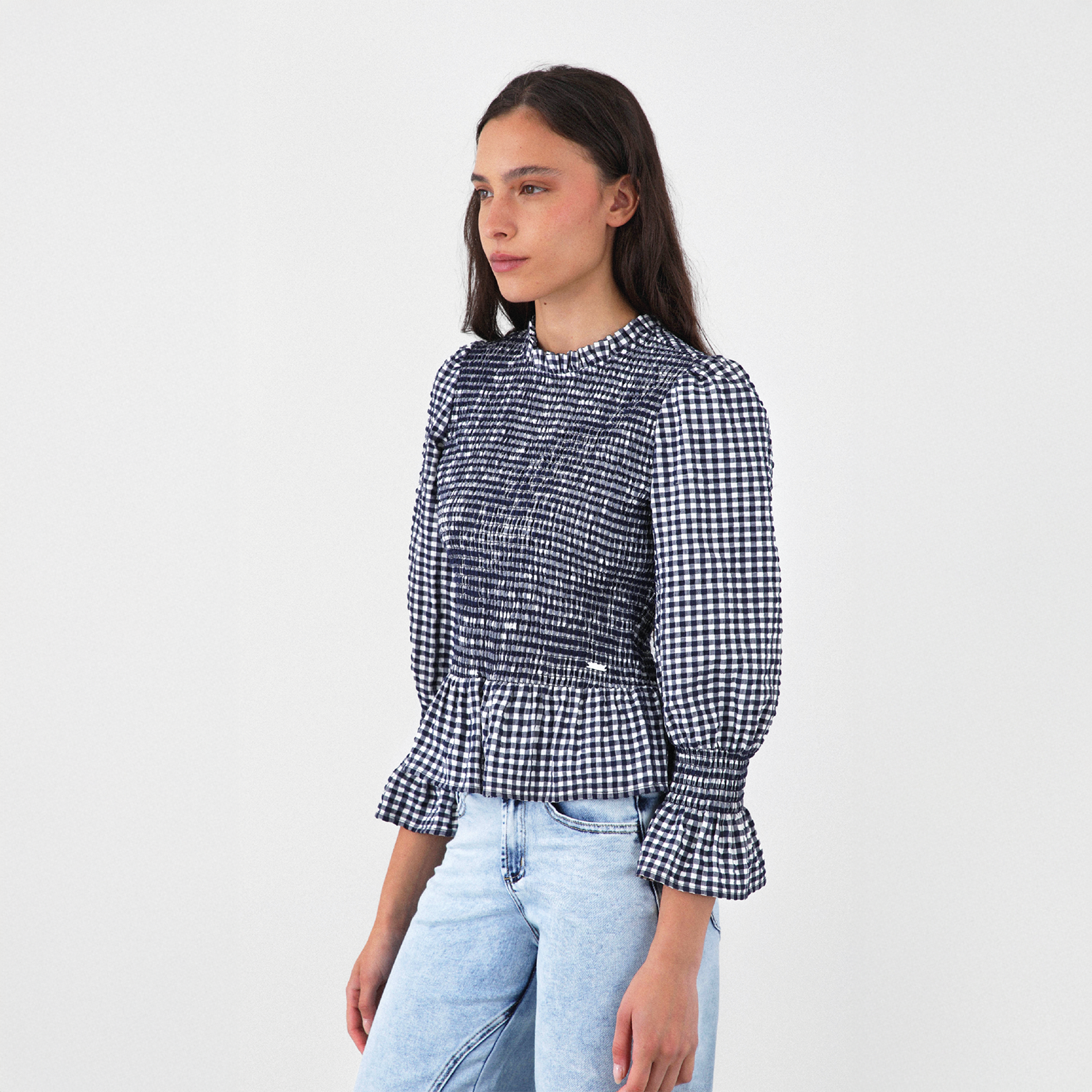 Blusa Panal Vichy Azul Mujer Raindoor-3
