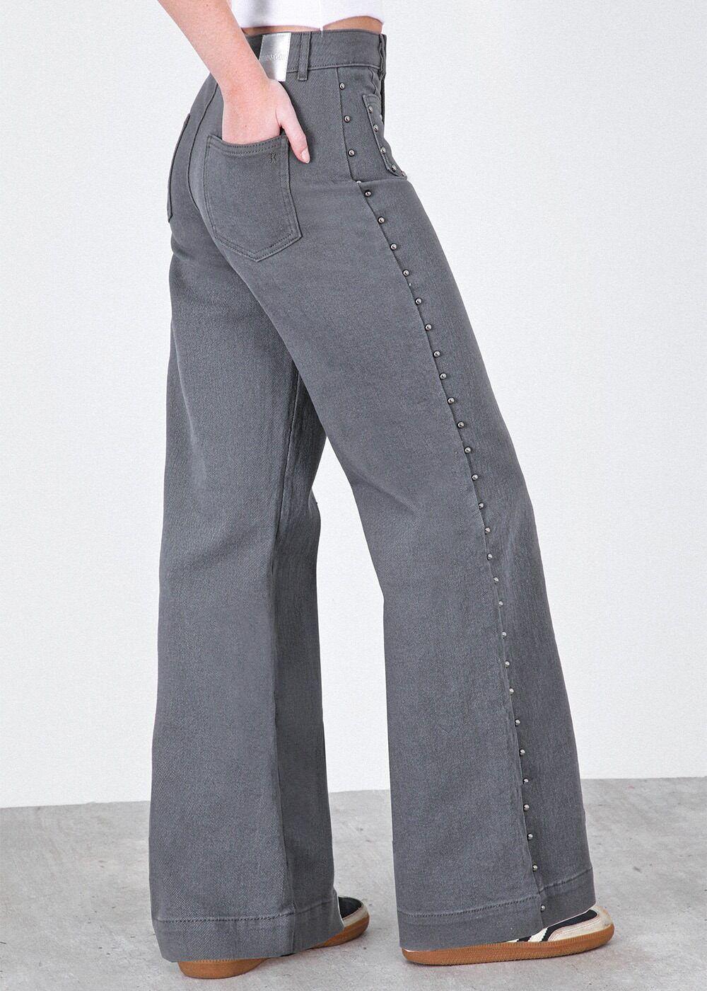 Pantalón Wide Leg Tachas Gris Mujer Raindoor-1
