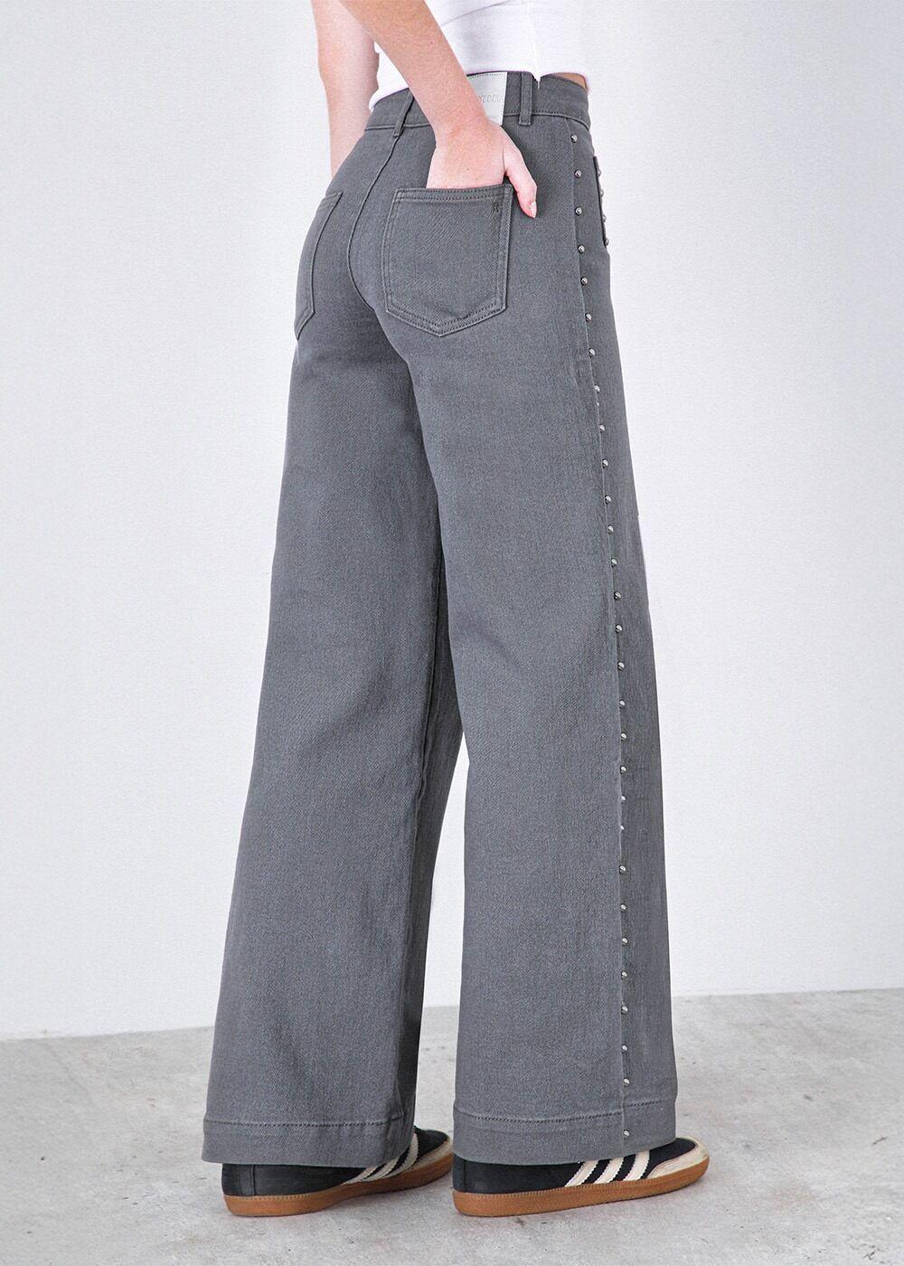 Pantalón Wide Leg Tachas Gris Mujer Raindoor-4