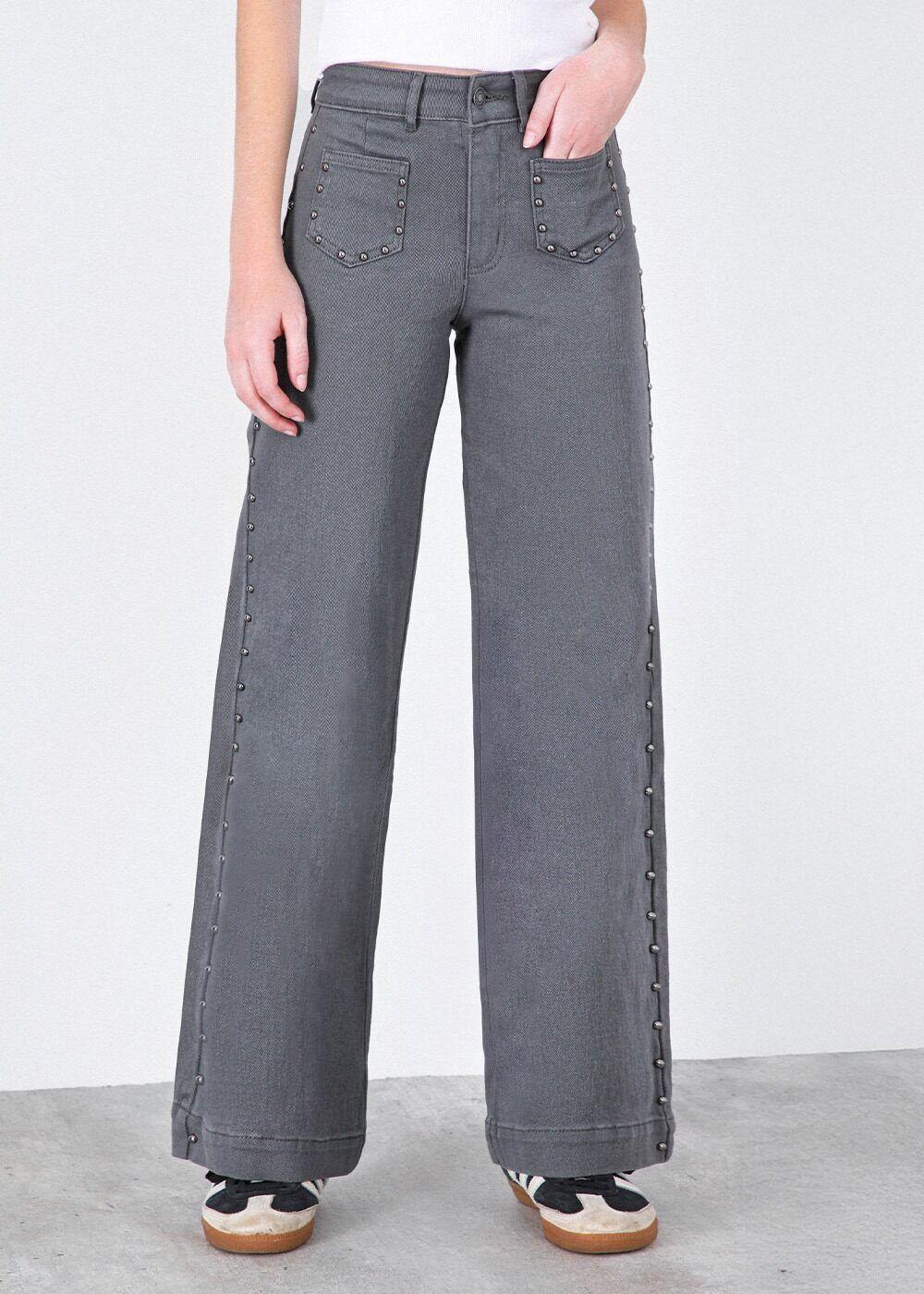 Pantalón Wide Leg Tachas Gris Mujer Raindoor-5
