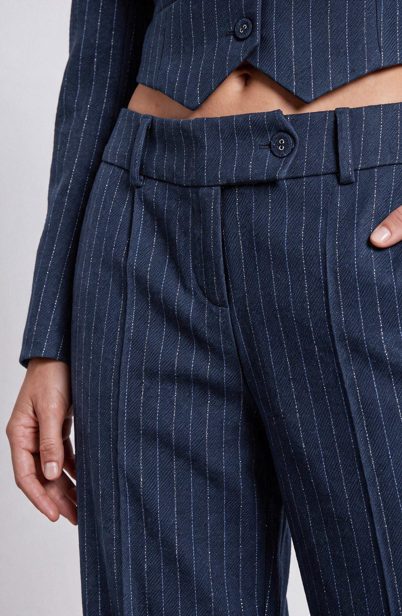 Pantalon Sastrero Raya Lurex Azul Mujer Raindoor-3