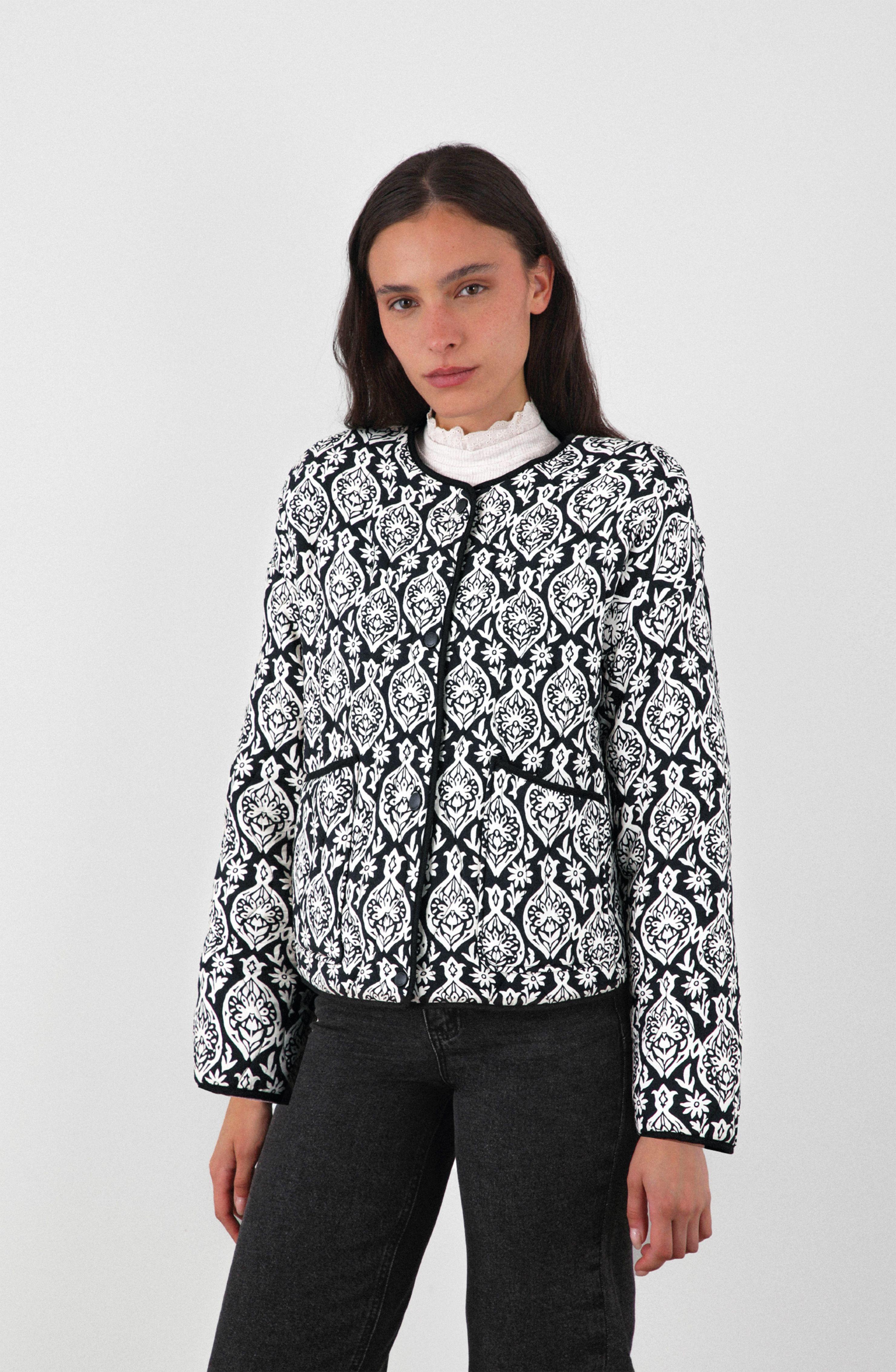 Chaqueta Acolchada Negra Estampado Blanco Mujer Raindoor-2
