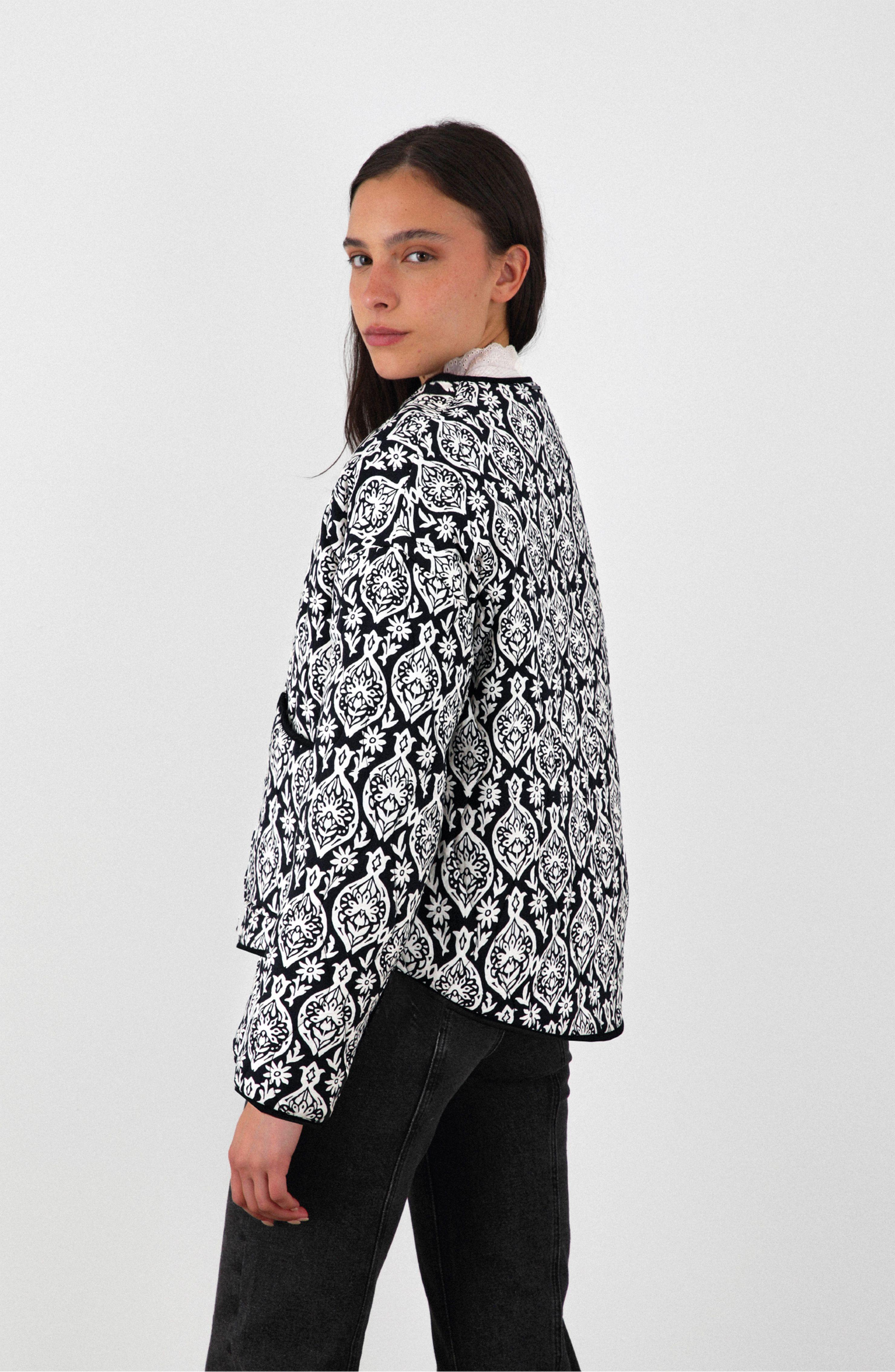 Chaqueta Acolchada Negra Estampado Blanco Mujer Raindoor-3