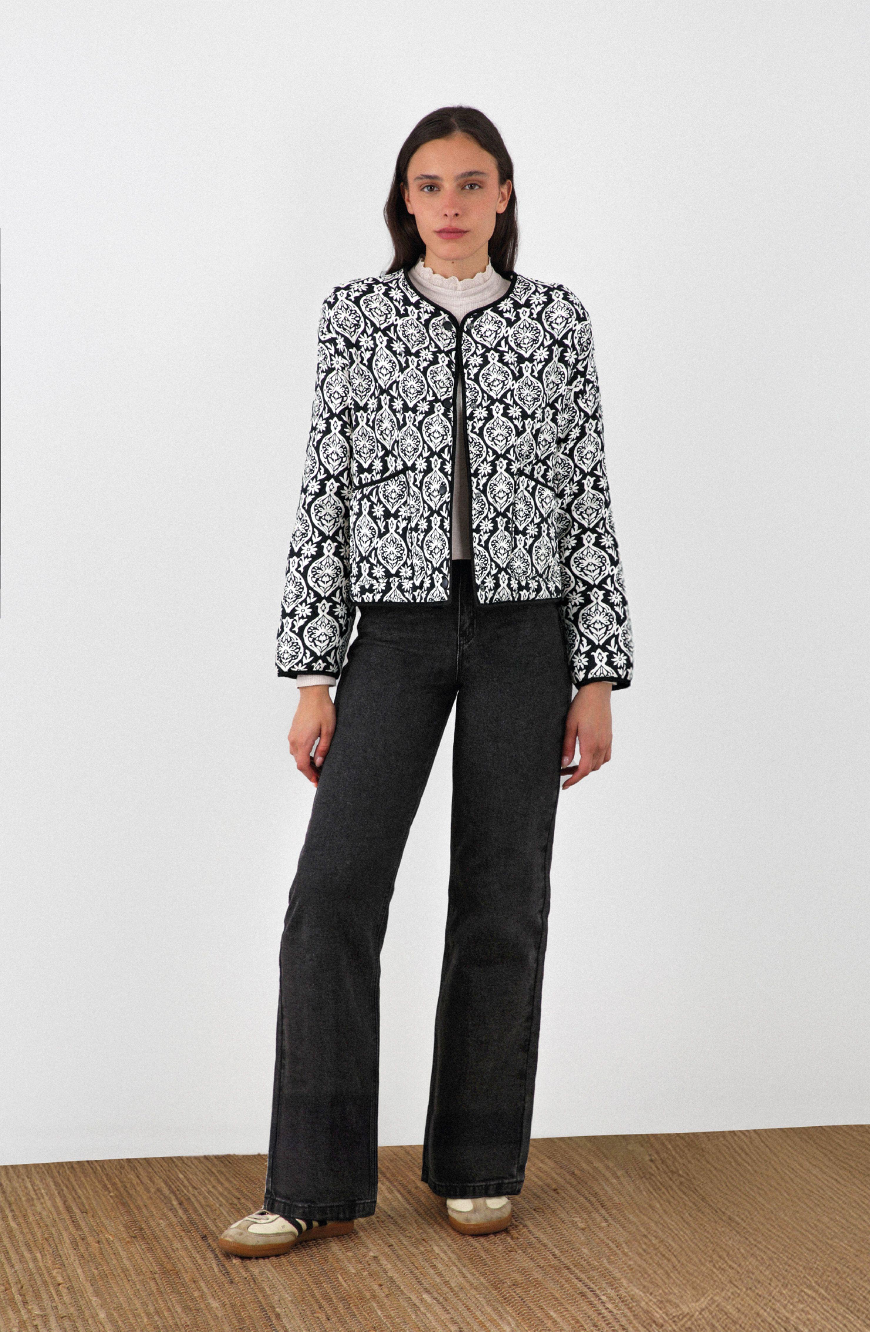 Chaqueta Acolchada Negra Estampado Blanco Mujer Raindoor-0