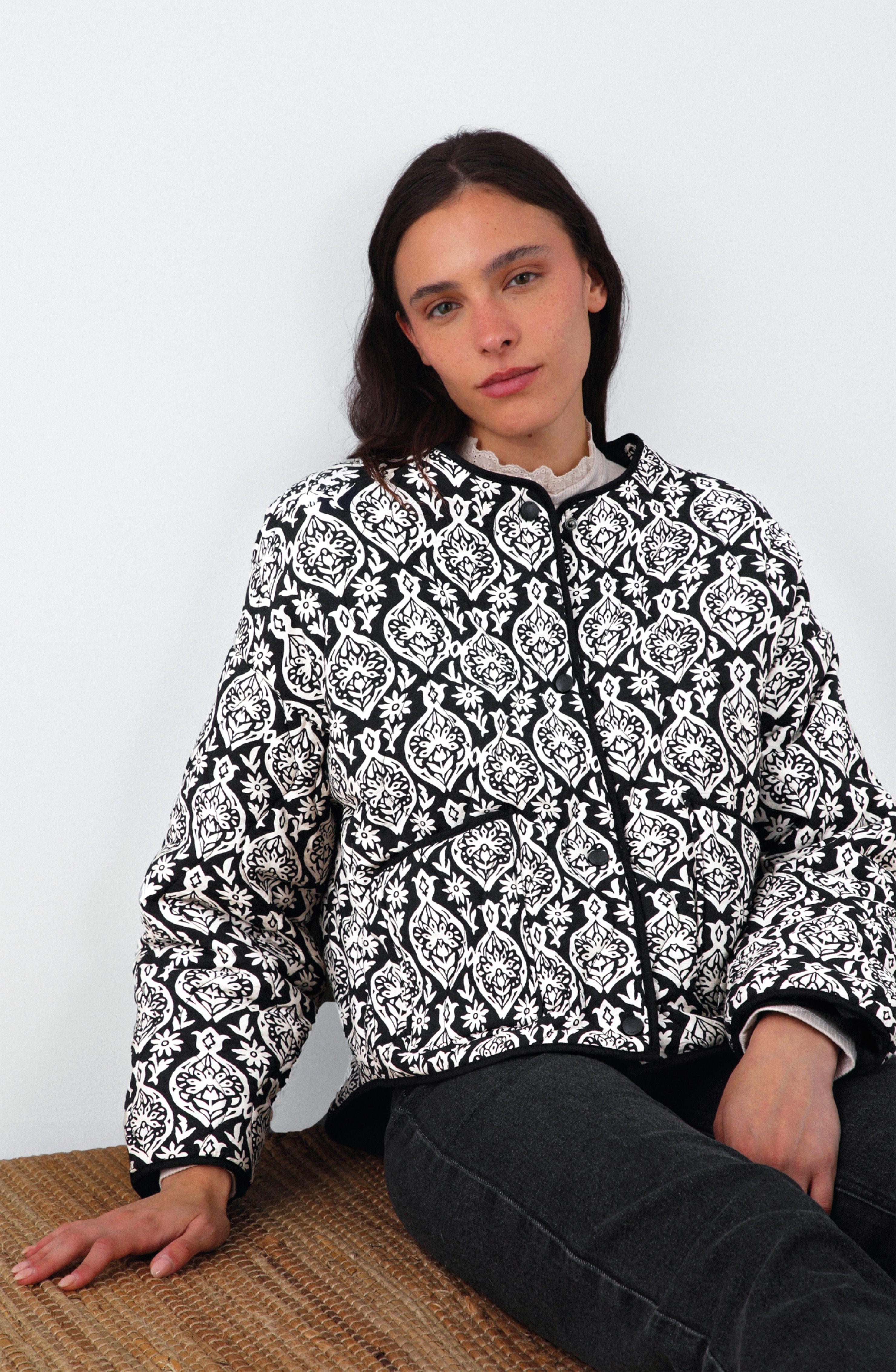 Chaqueta Acolchada Negra Estampado Blanco Mujer Raindoor-1