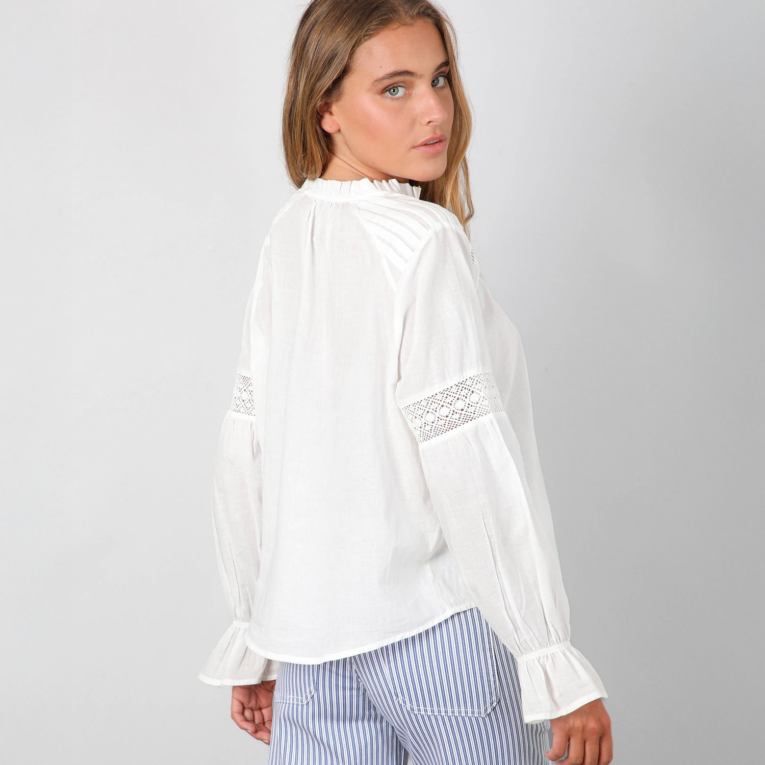 Blusa Pliegues Broderie Blanco Mujer Raindoor-2