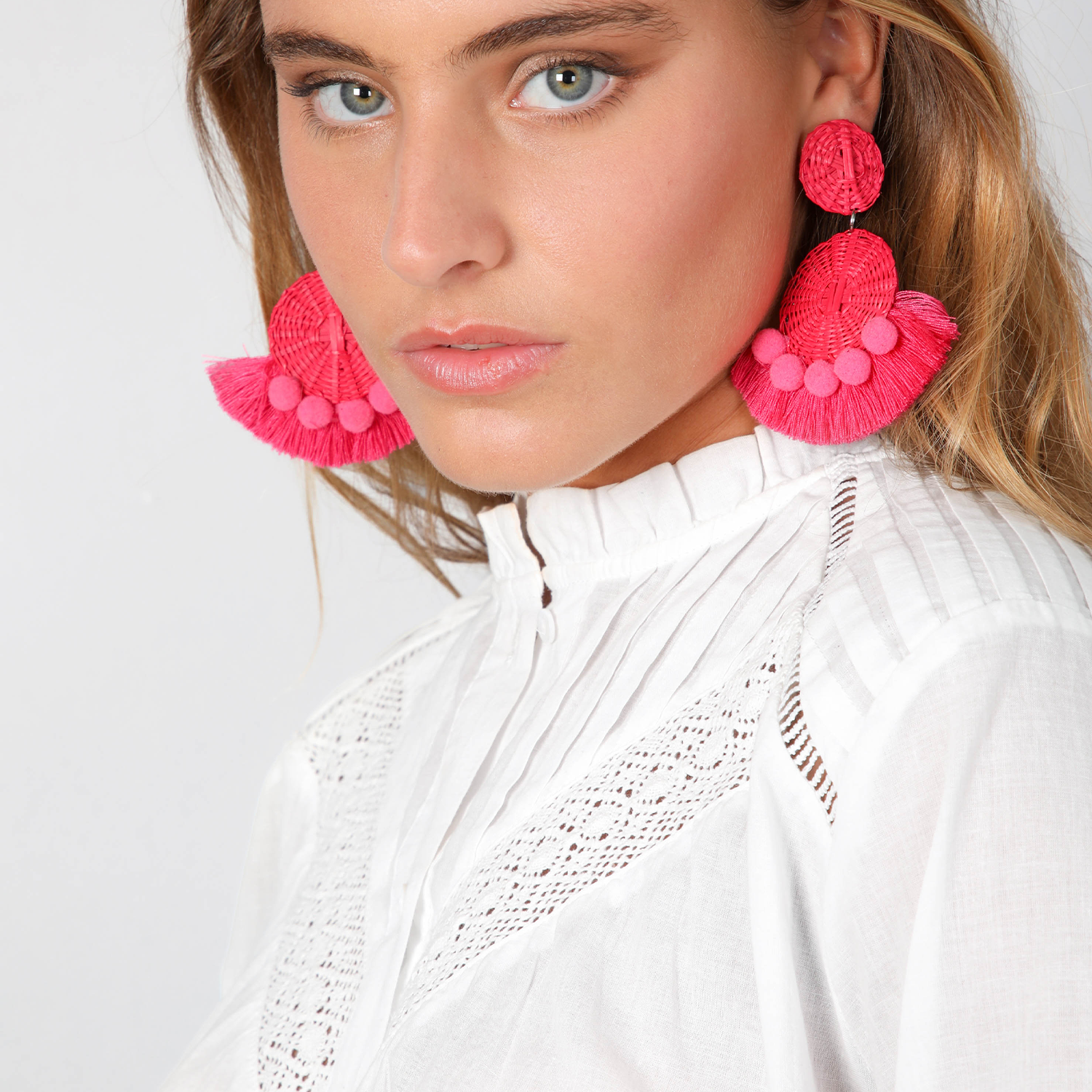 Blusa Pliegues Broderie Blanco Mujer Raindoor-5