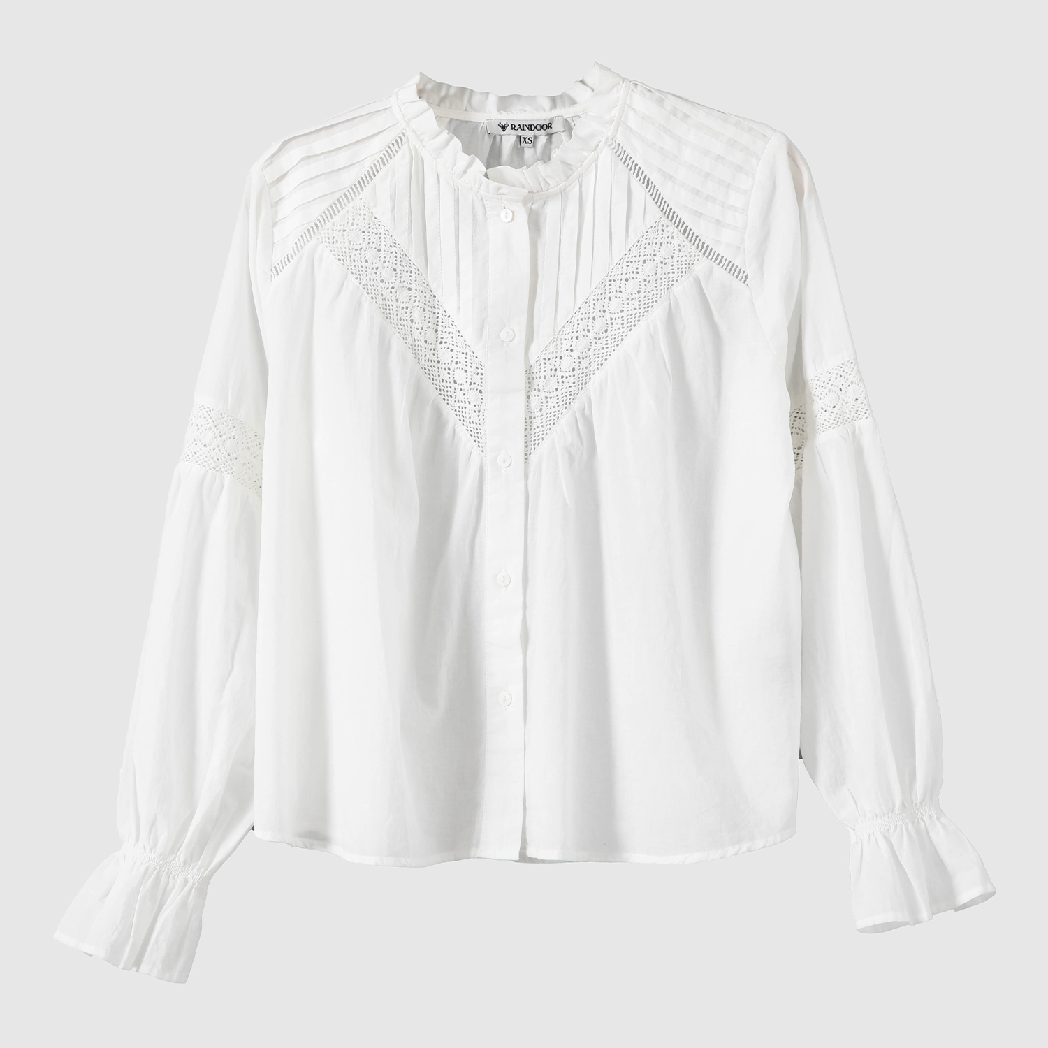 Blusa Pliegues Broderie Blanco Mujer Raindoor-6
