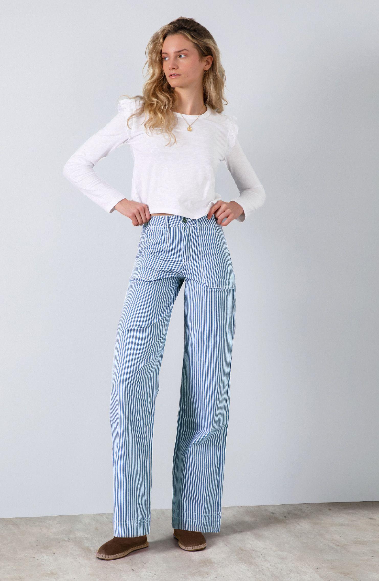 Pantalón Denim Azul Rayas Straight Mujer Raindoor-4