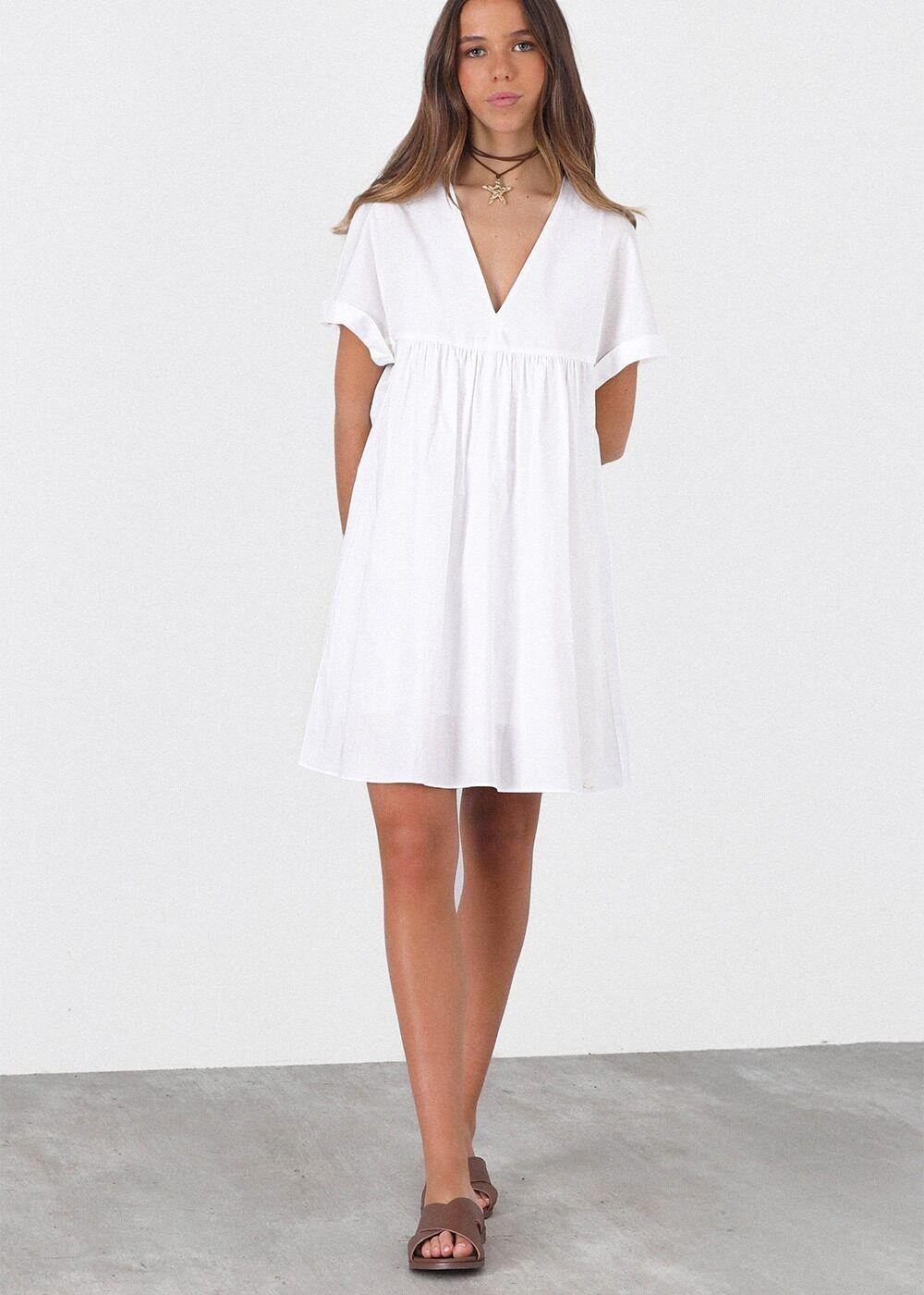 Vestido Camisero Blanco Mujer Raindoor-1