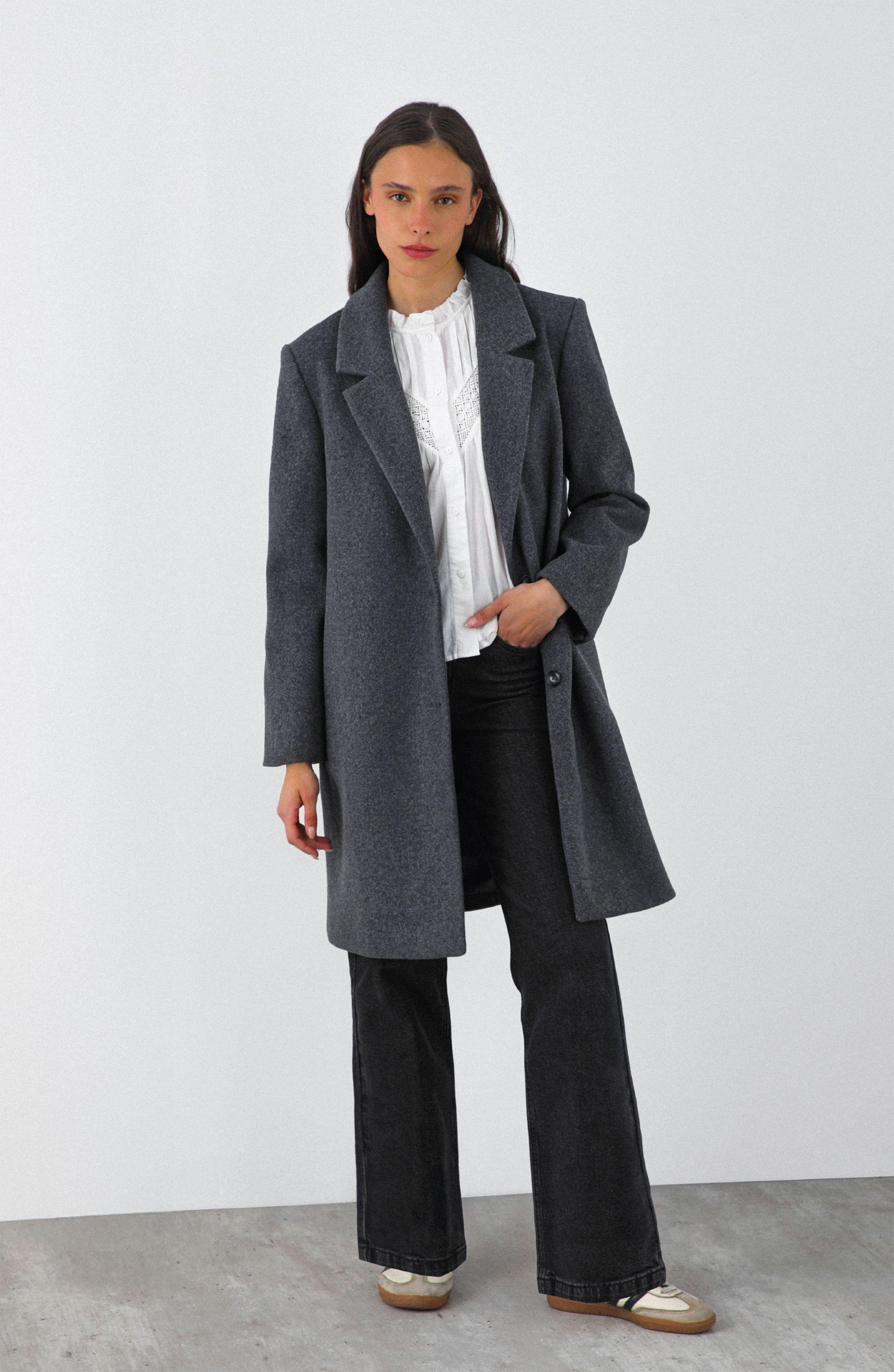 Abrigo Lanilla Melange Gris Mujer Raindoor-2