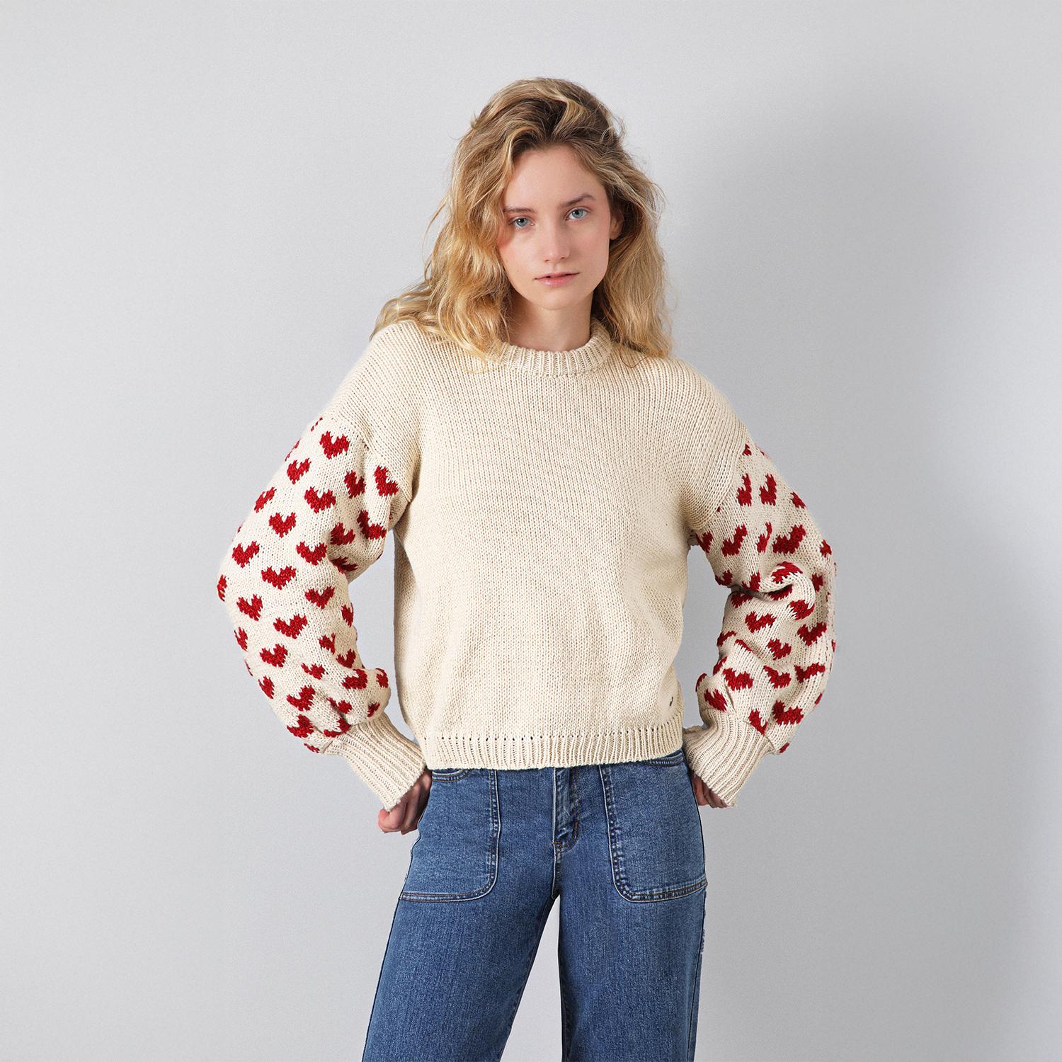 Sweater Corazones Beige Mujer Raindoor-2