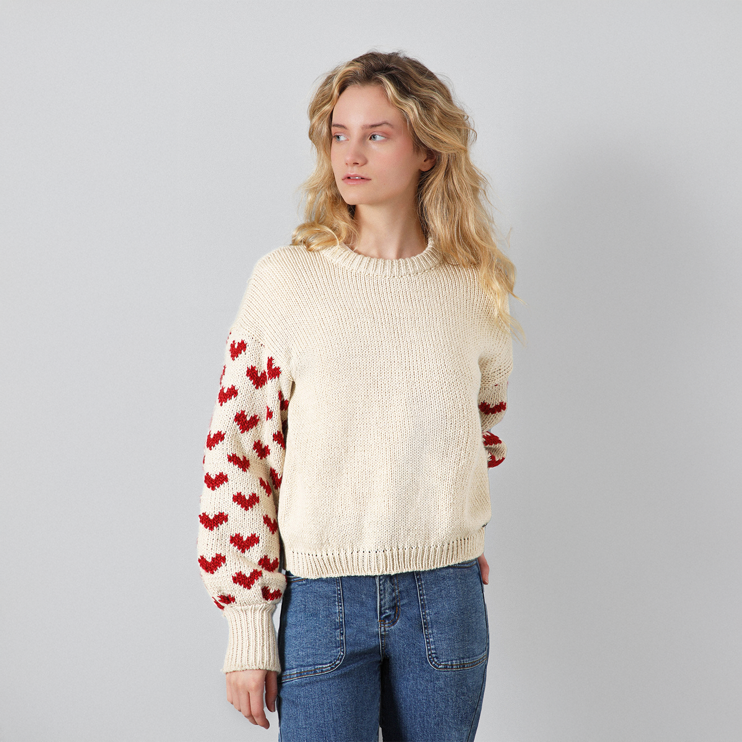 Sweater Corazones Beige Mujer Raindoor-5