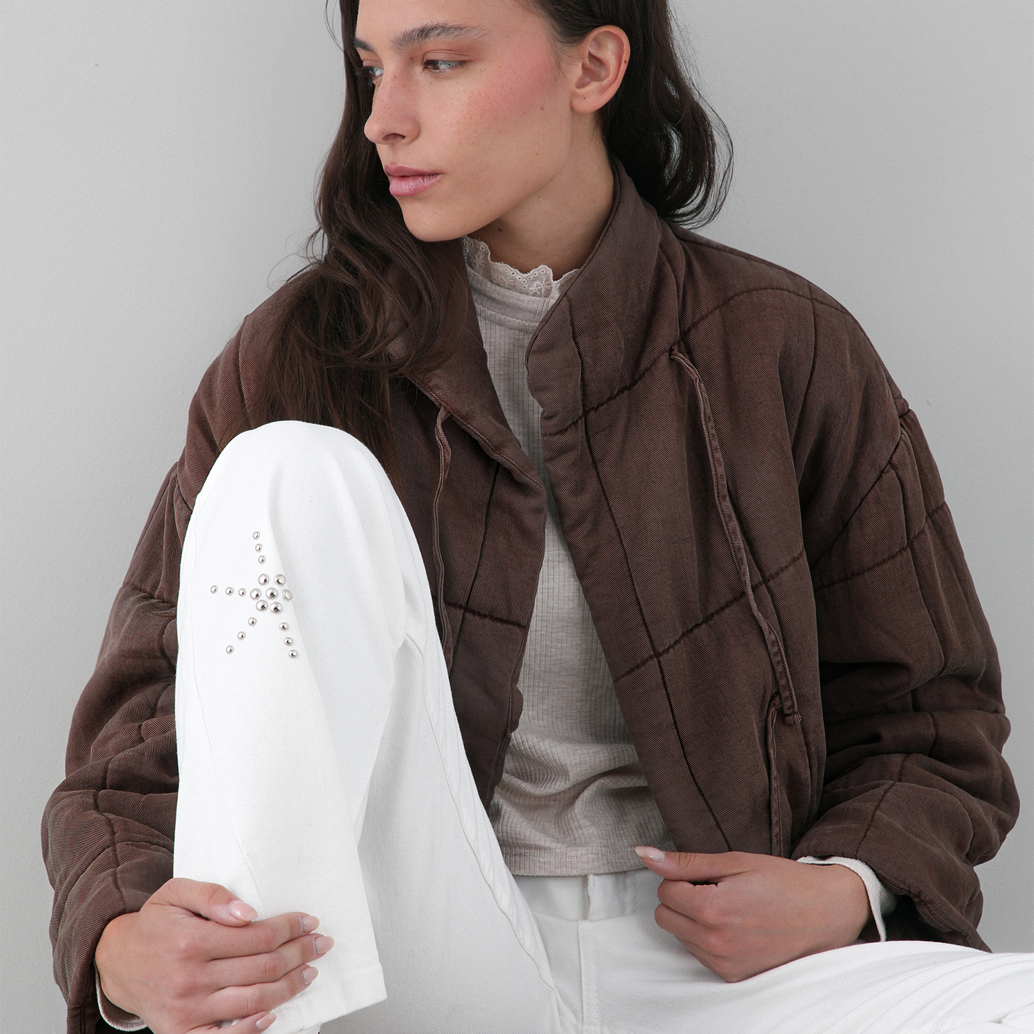 Chaqueta Acolchada Cintas Café Mujer Raindoor-0