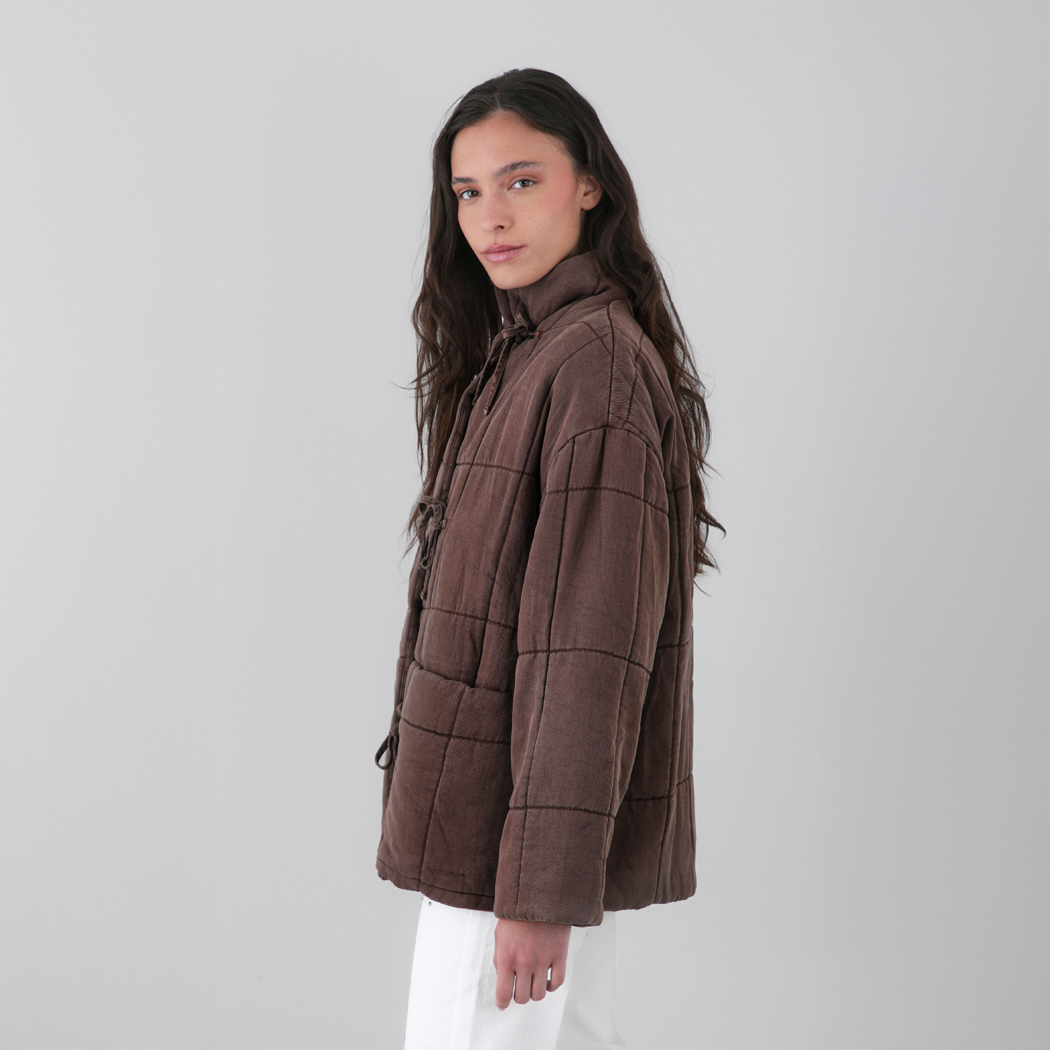 Chaqueta Acolchada Cintas Café Mujer Raindoor-2