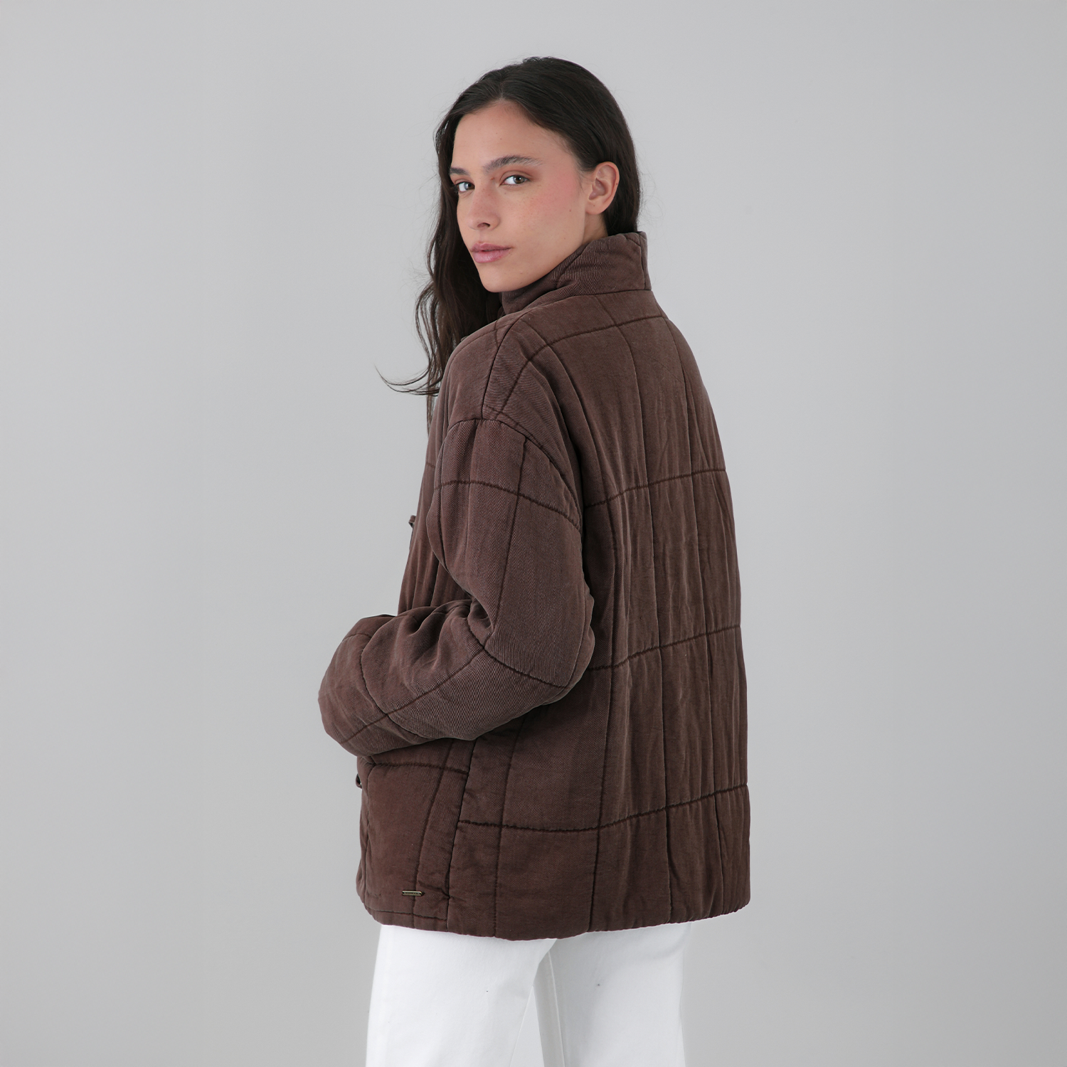 Chaqueta Acolchada Cintas Café Mujer Raindoor-3