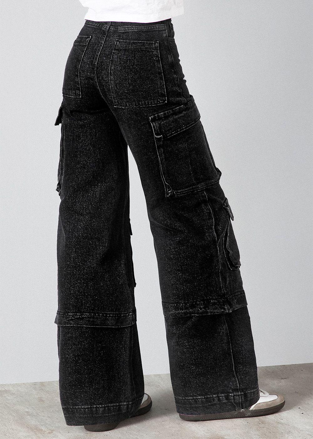 Pantalón Wide Leg Cargo Negro Mujer Raindoor-3