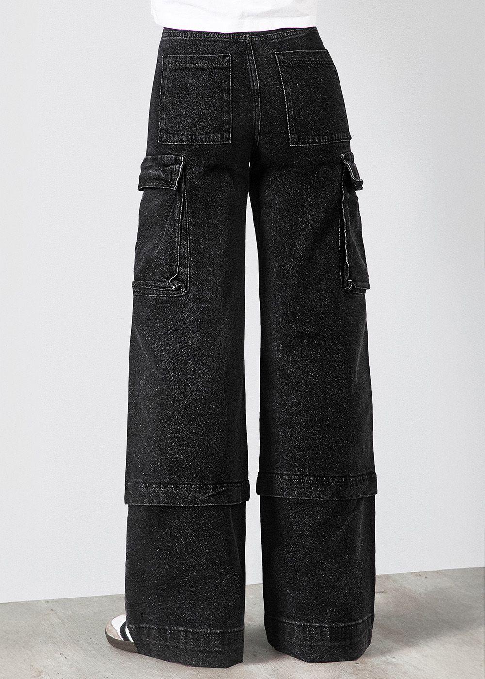 Pantalón Wide Leg Cargo Negro Mujer Raindoor-4