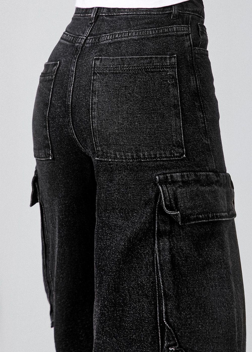 Pantalón Wide Leg Cargo Negro Mujer Raindoor-5