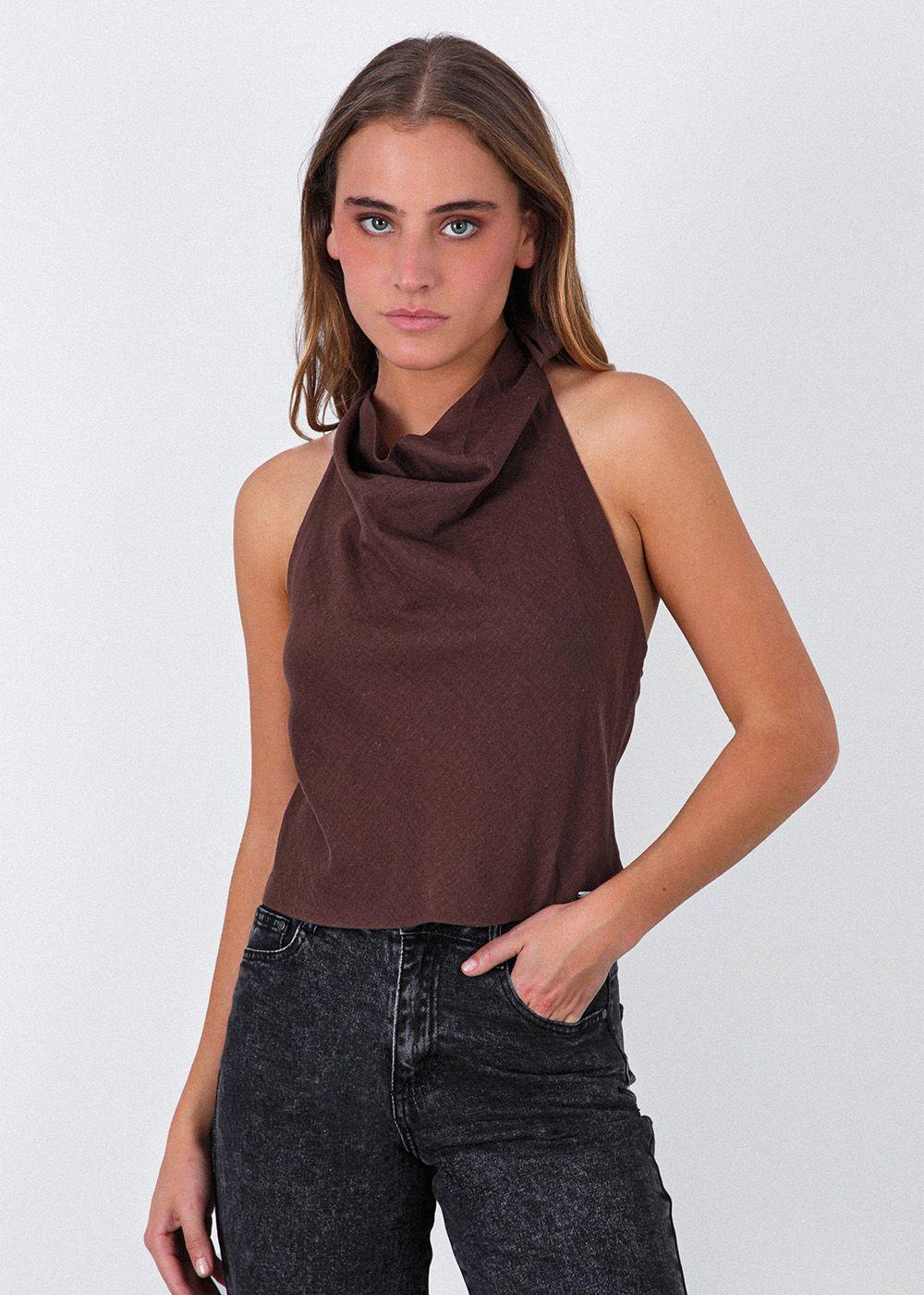 Top Halter Café Mujer Raindoor-0