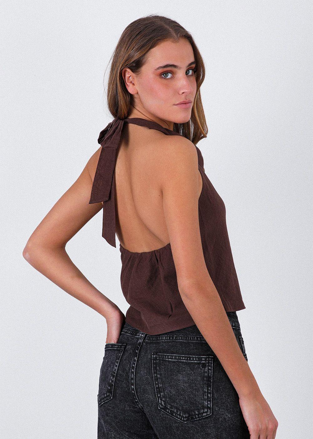 Top Halter Café Mujer Raindoor-3