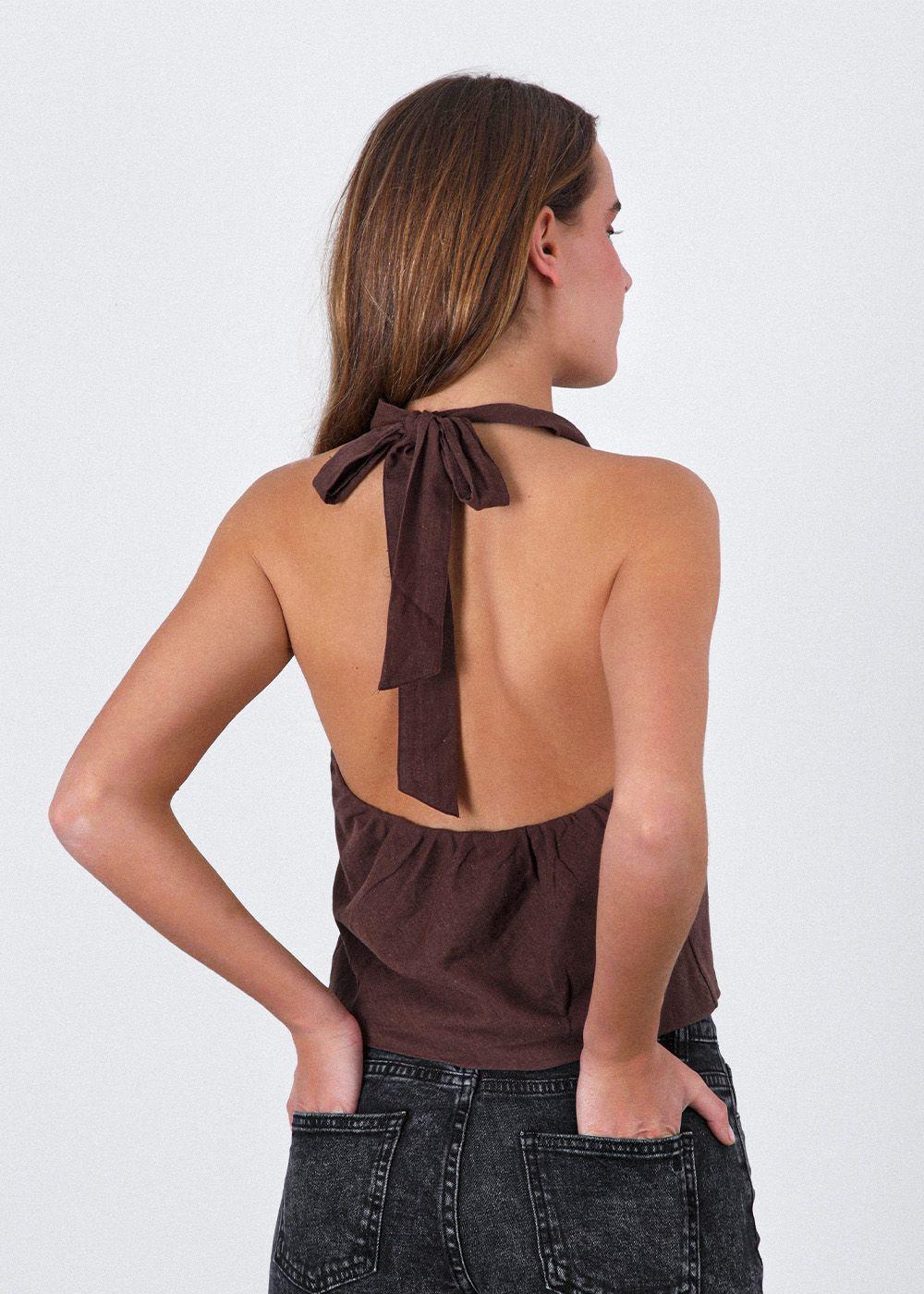 Top Halter Café Mujer Raindoor-4