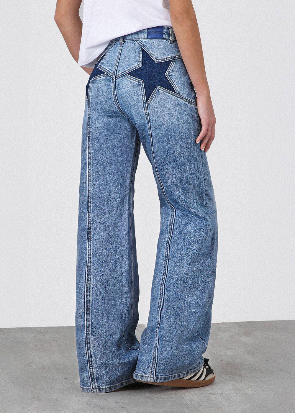 Pantalón Straight Estrella Print Azul Mujer Raindoor-4