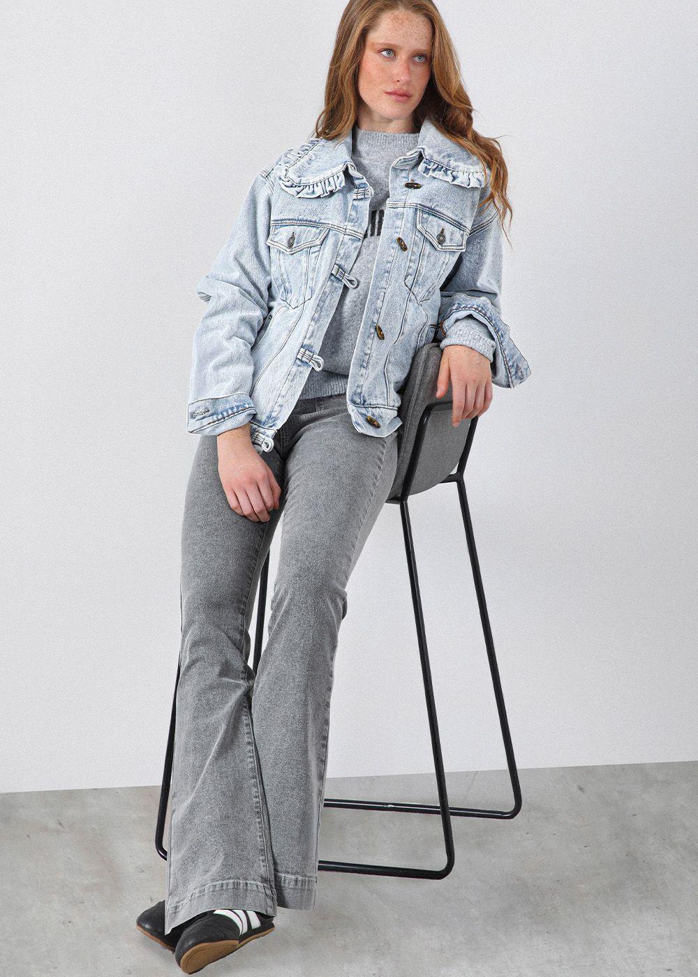 Chaqueta Denim Cuello Vuelos Azul Mujer Raindoor-0