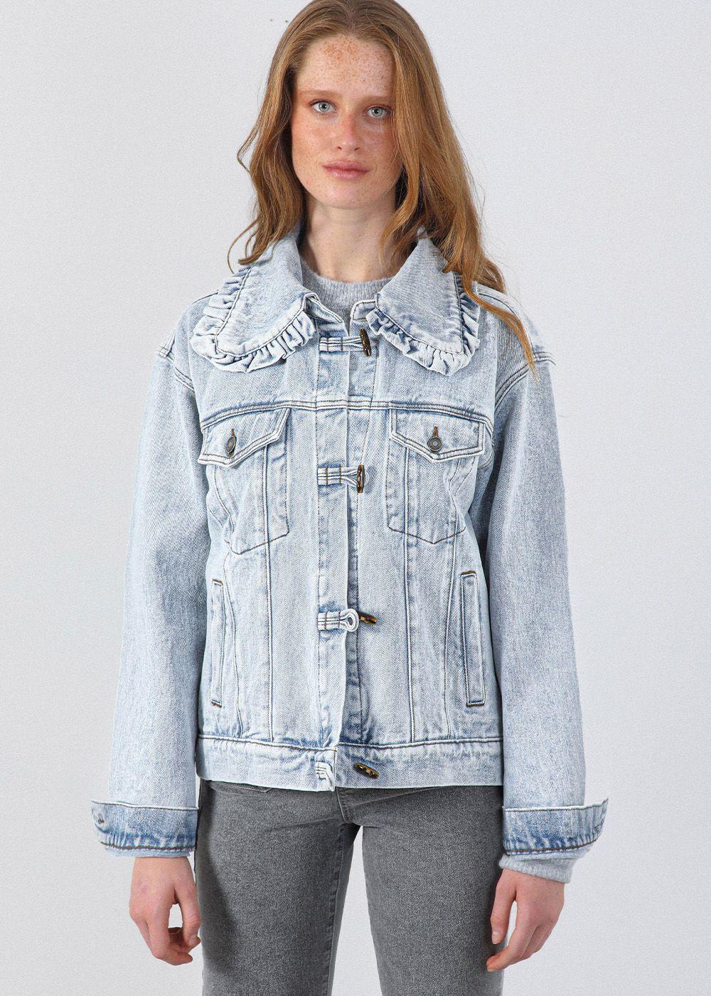 Chaqueta Denim Cuello Vuelos Azul Mujer Raindoor-1